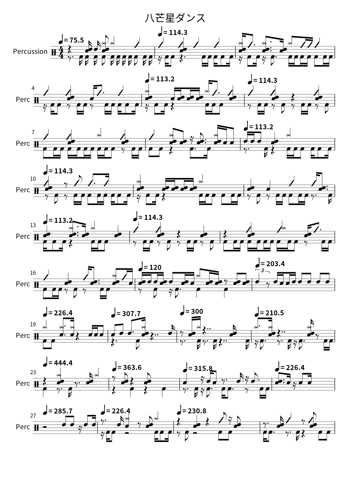 First page of the drum sheet music for 八芒星ダンス by Ave Mujica