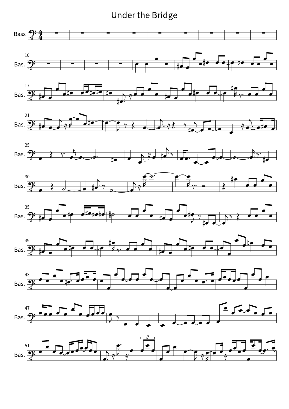 First page of the bass sheet music for Under the Bridge by Red Hot Chili Peppers