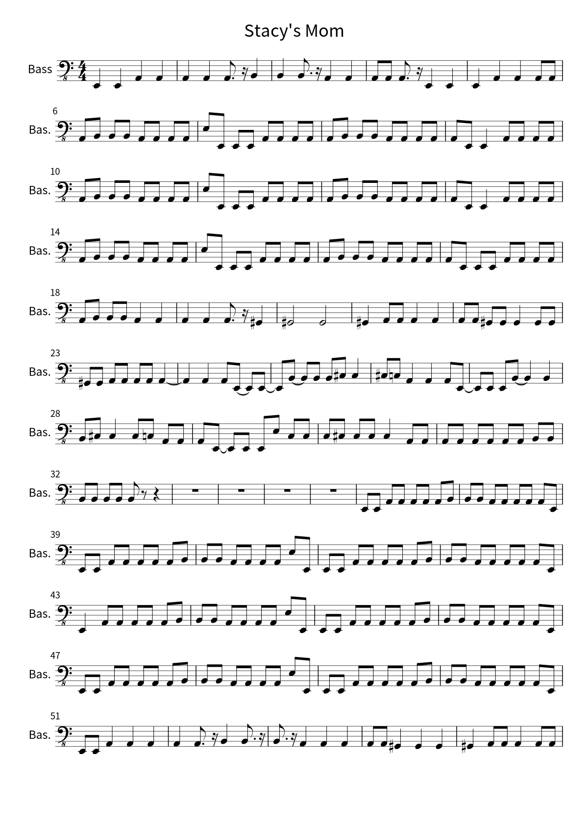 Primeira página da partitura de baixo de Stacy's Mom, de Fountains Of Wayne