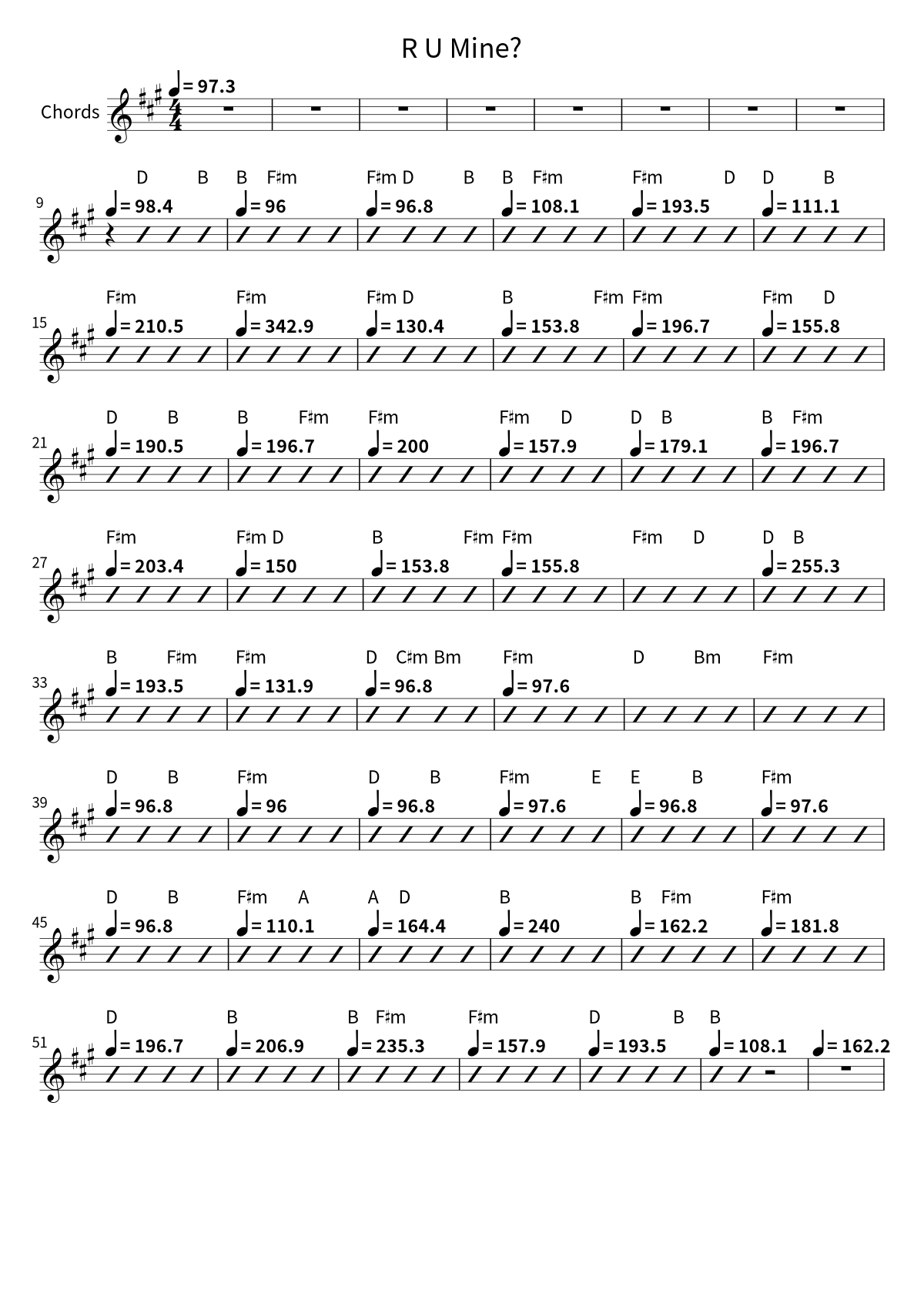 First page of the chord chart for R U Mine? by Arctic Monkeys