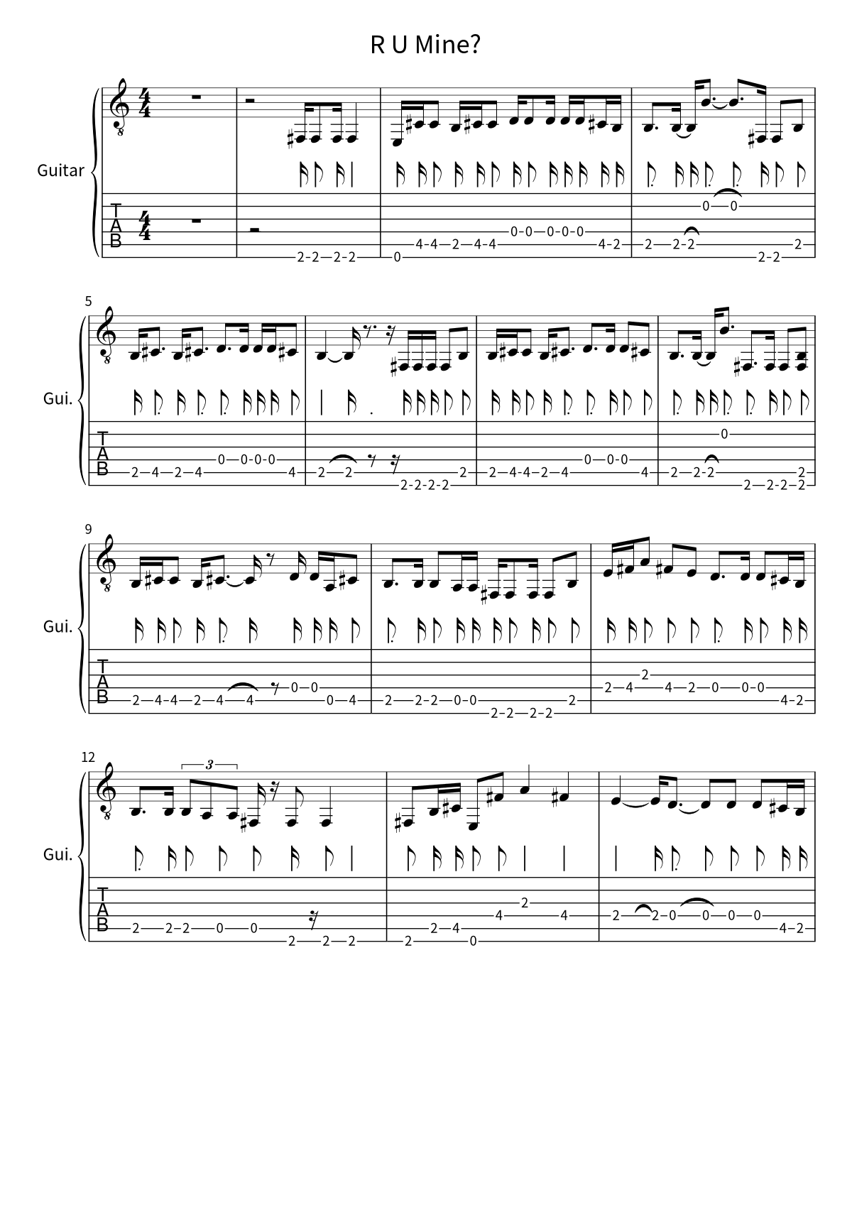 Primera página de la tablatura y partitura de guitarra de R U Mine? de Arctic Monkeys