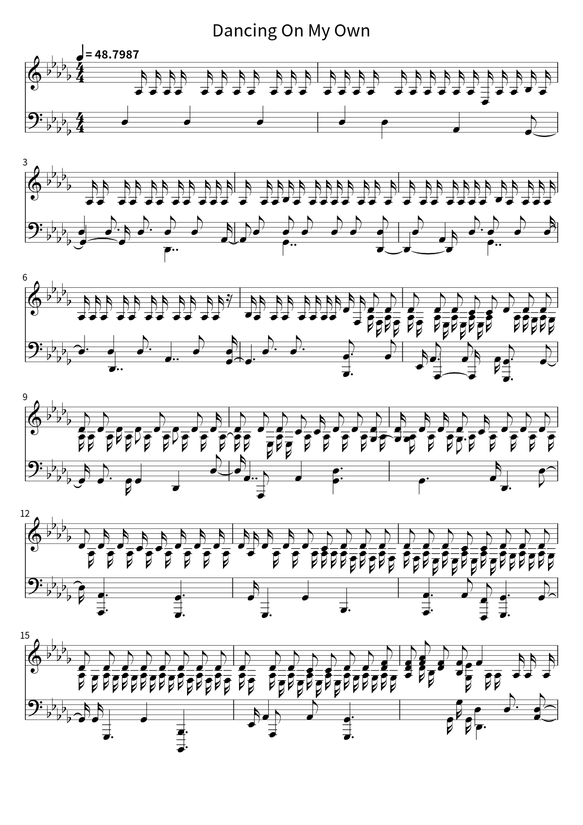 Primeira página da partitura de piano de Dancing On My Own, de Calum Scott