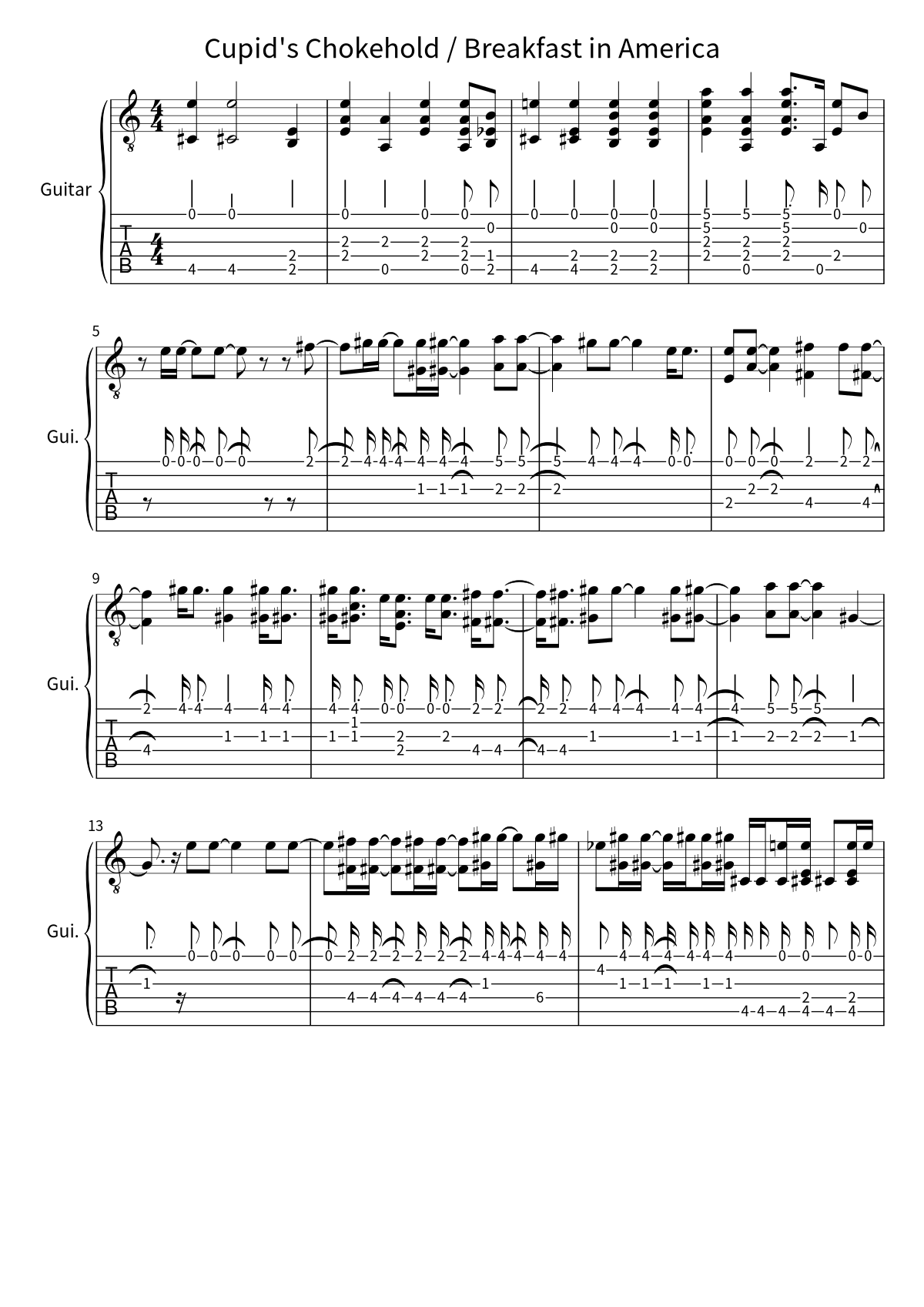 Primeira página da partitura de Cupid's Chokehold / Breakfast in America, de Gym Class Heroes