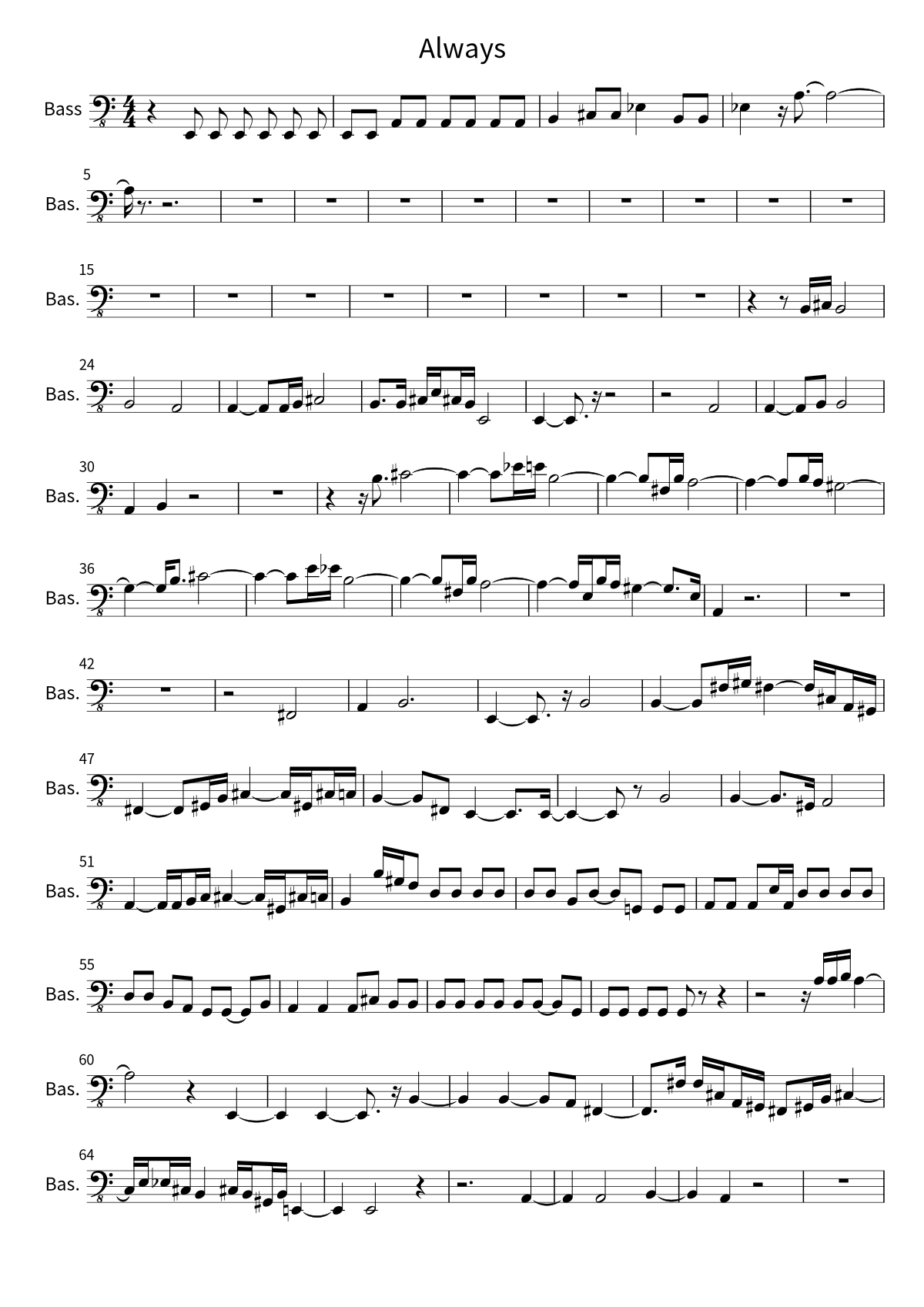 First page of the bass sheet music for Always by Bon Jovi