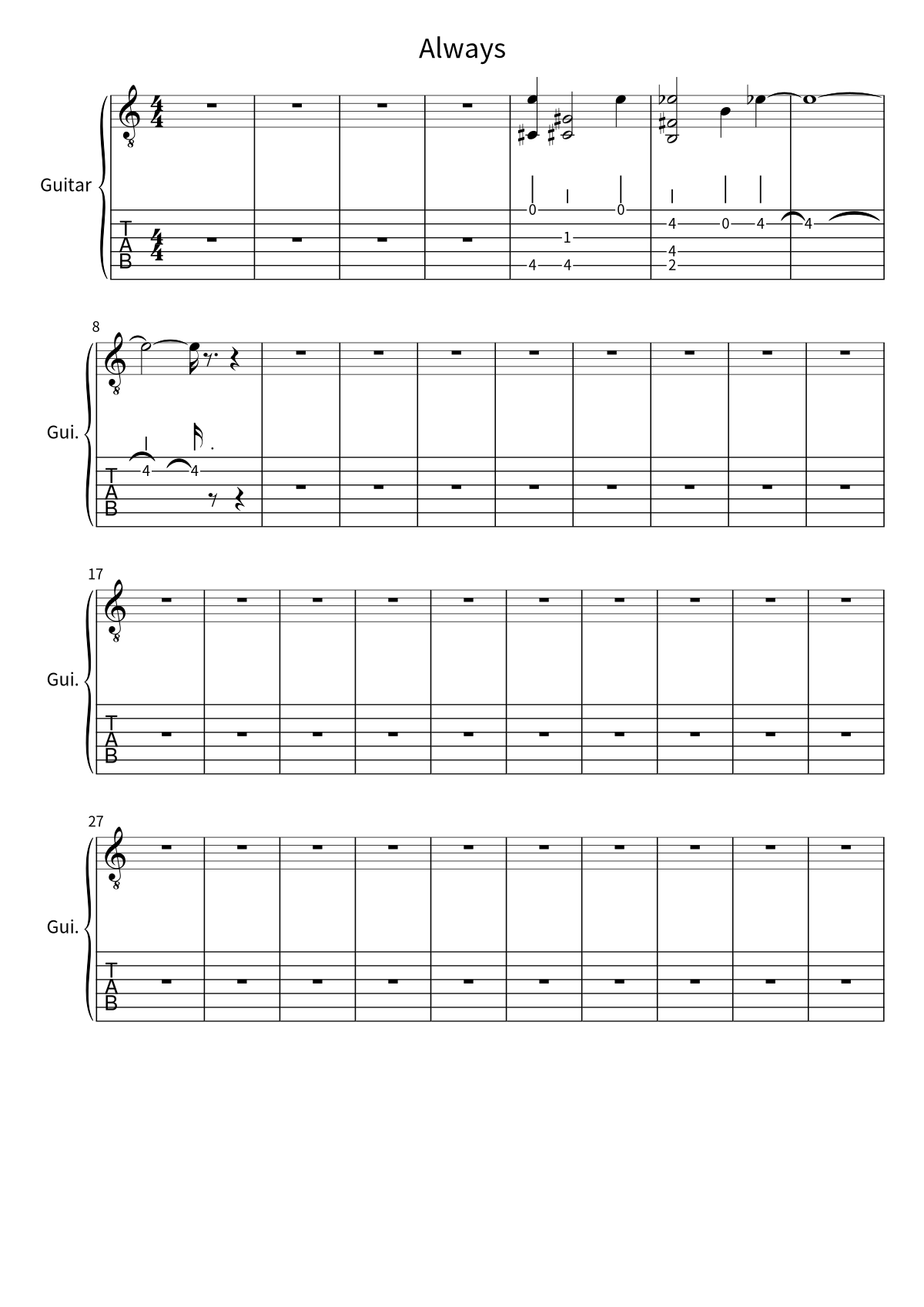 First page of the guitar tab and sheet music for Always by Bon Jovi