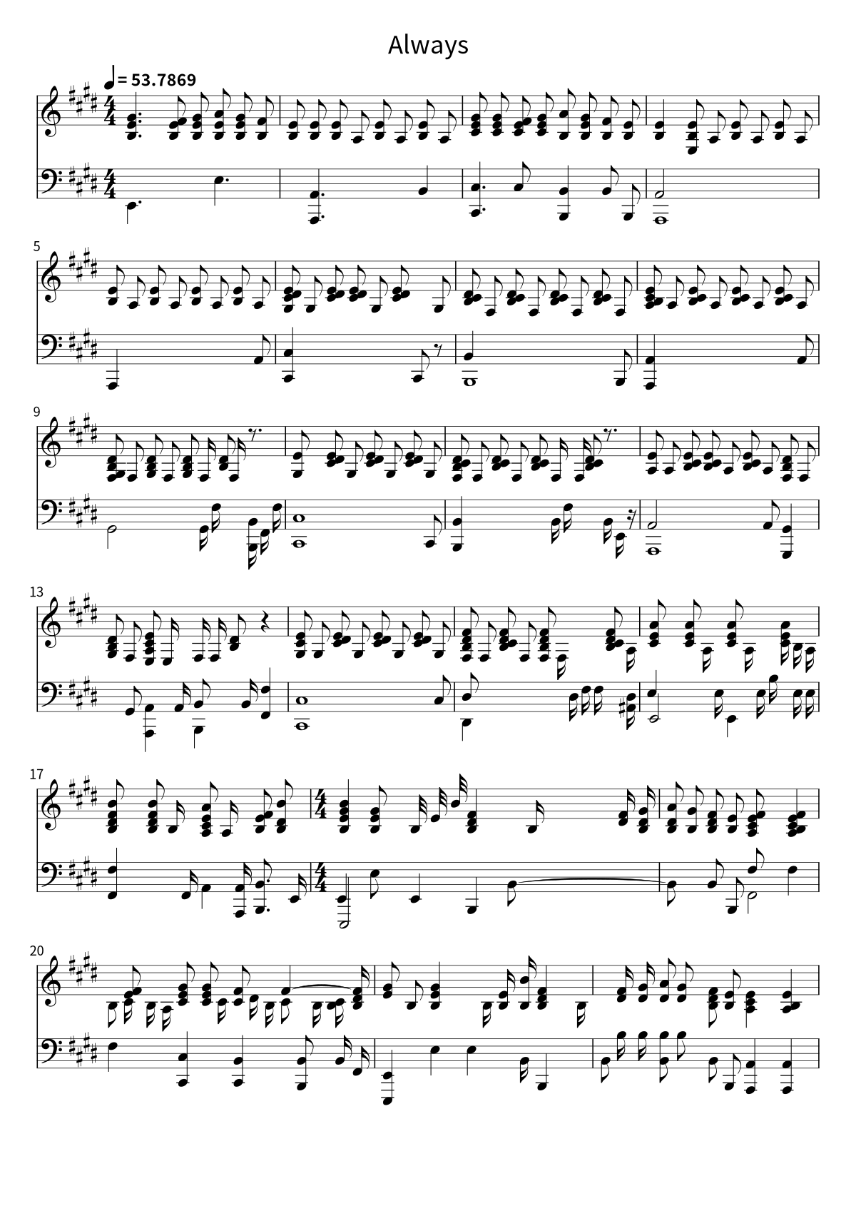 First page of the sheet music for Always by Bon Jovi