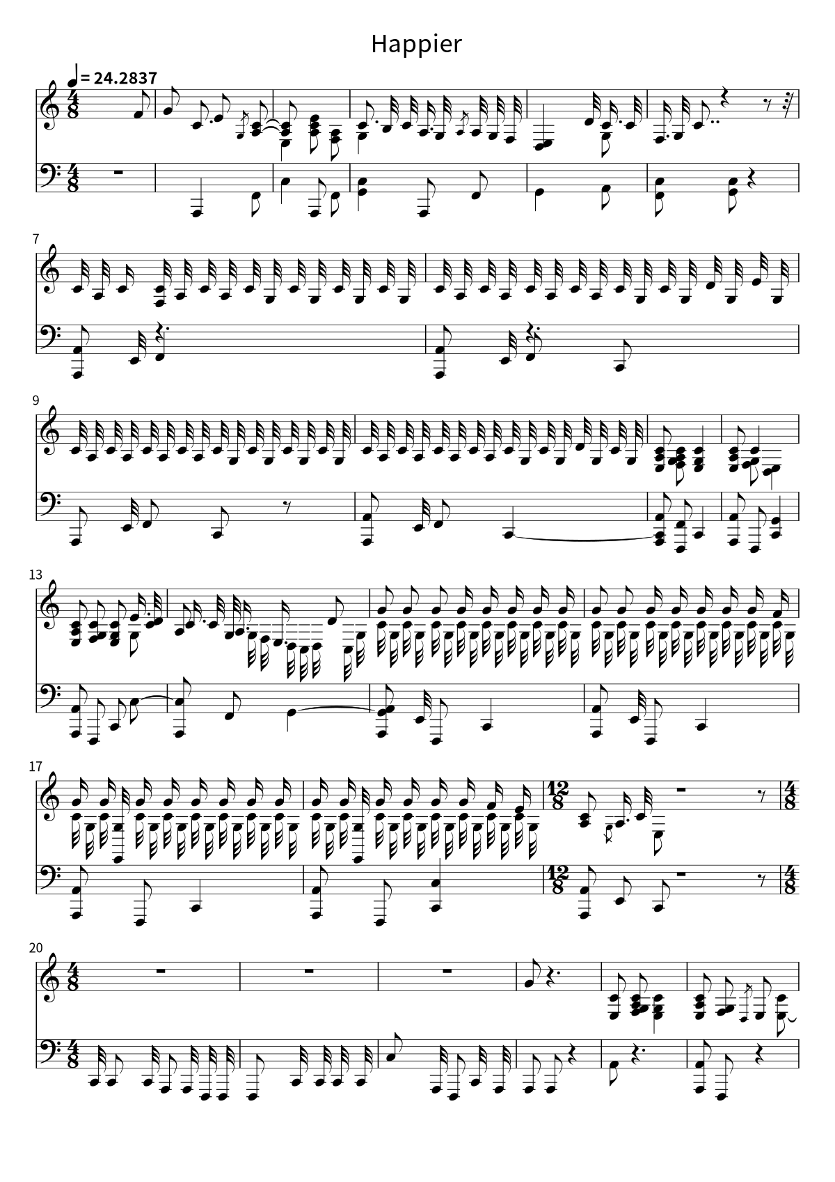 Primera página de la partitura de Happier de Ed Sheeran