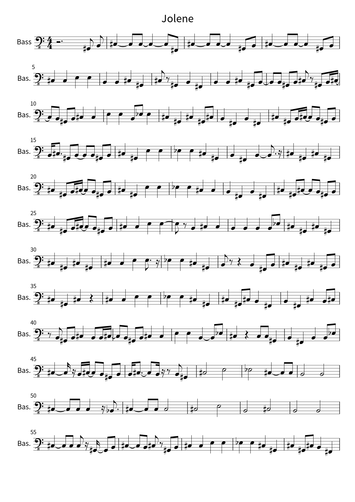 First page of the bass sheet music for Jolene by Dolly Parton