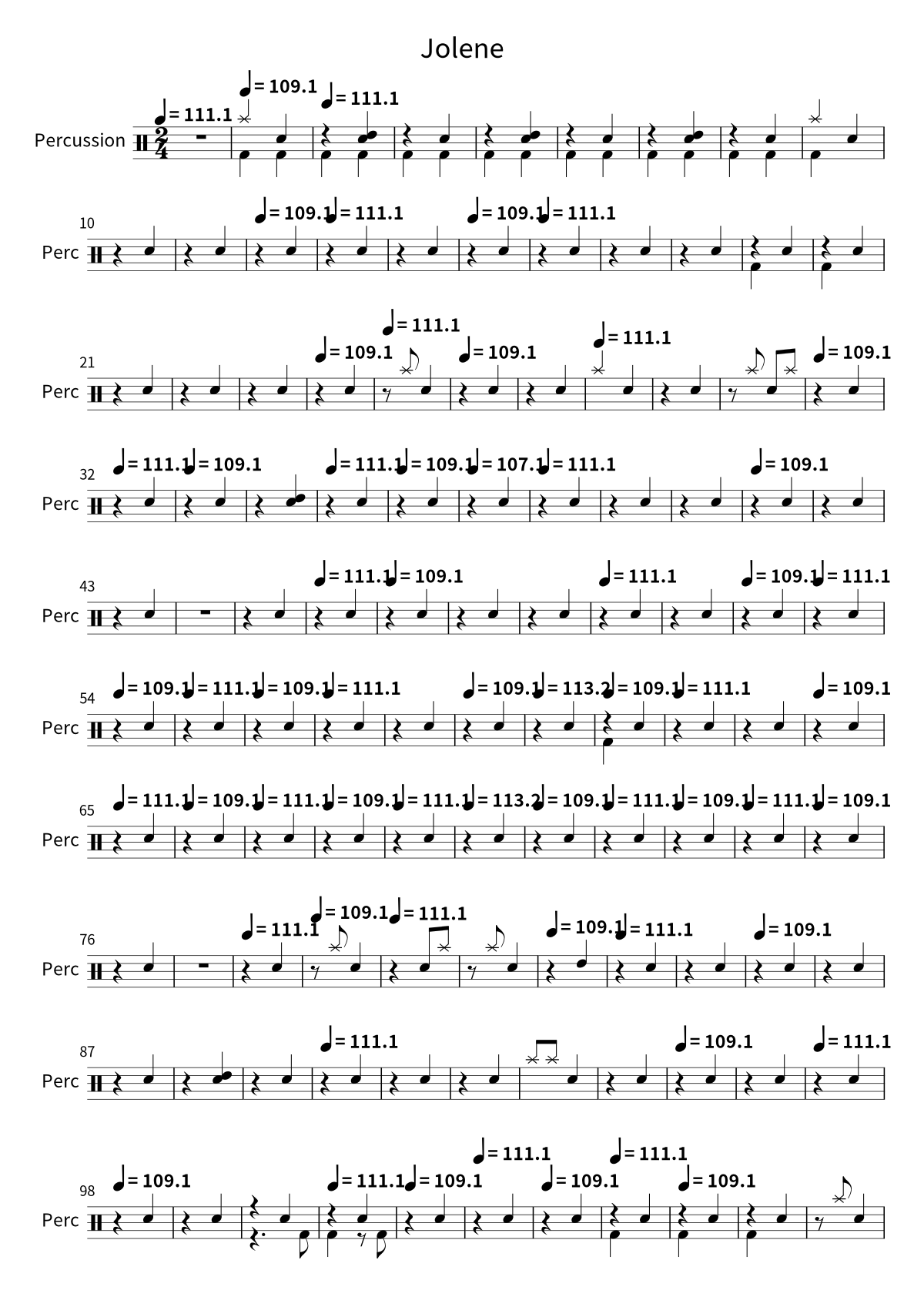 Primera página de la partitura de batería de Jolene de Dolly Parton