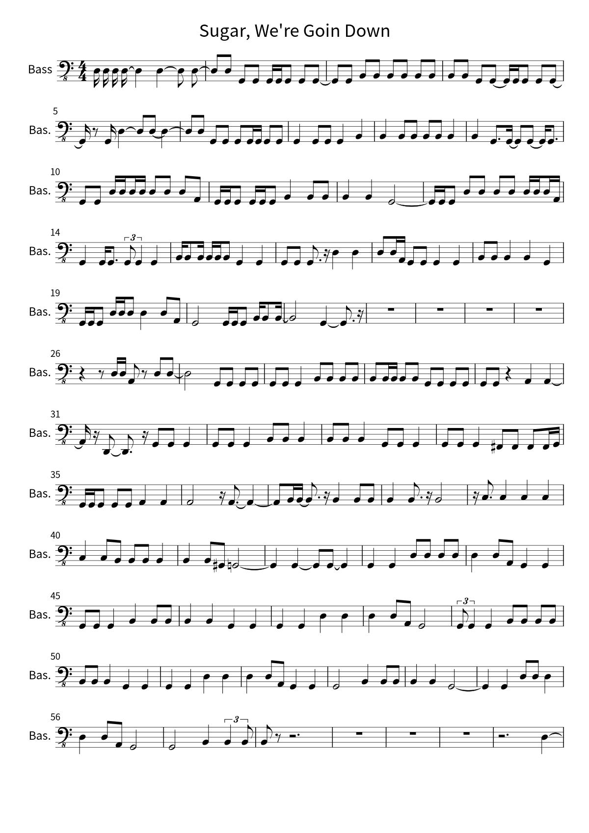 First page of the bass sheet music for Sugar, We're Goin Down by Fall Out Boy