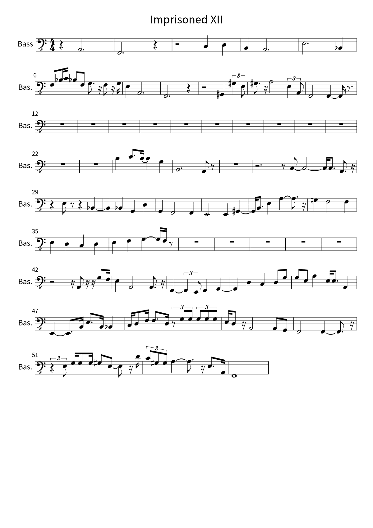 Primeira página da partitura de baixo de Imprisoned XII, de Ave Mujica