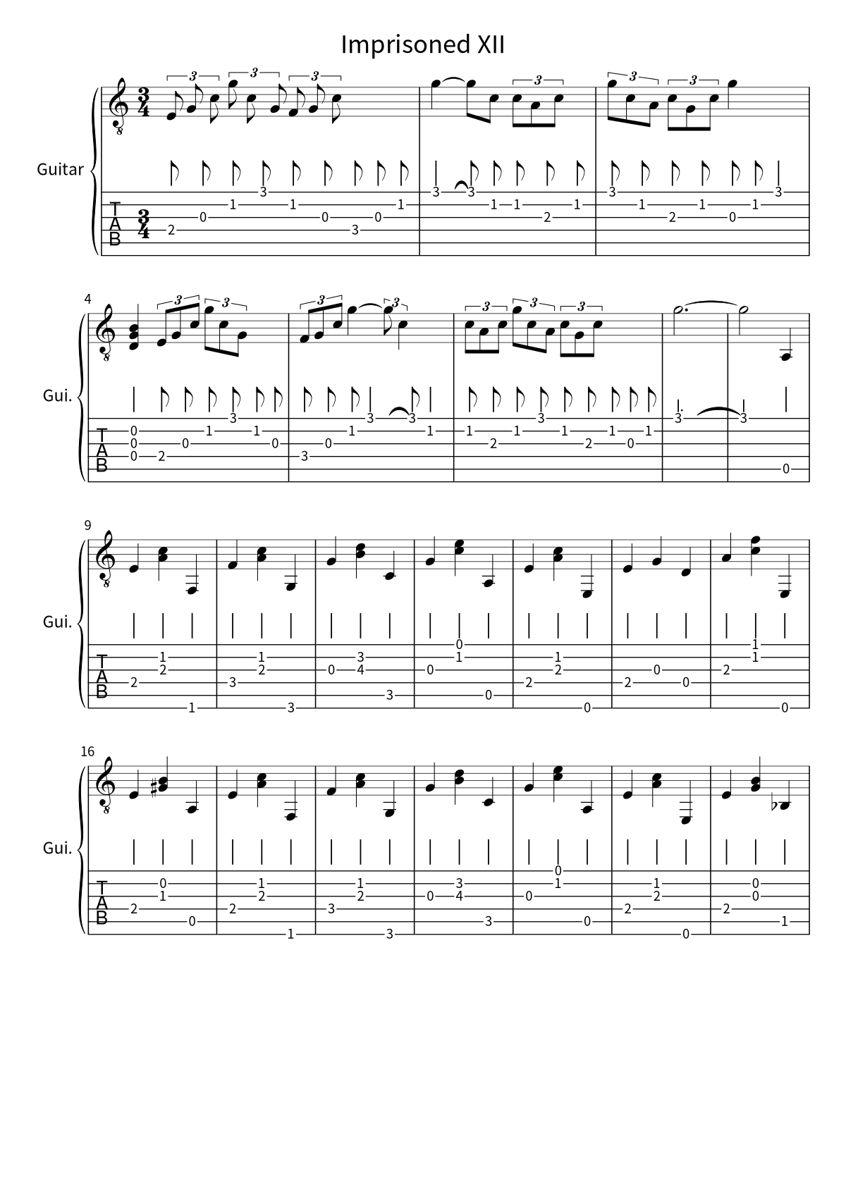 Ave Mujica「Imprisoned XII」の楽譜（1ページ目）