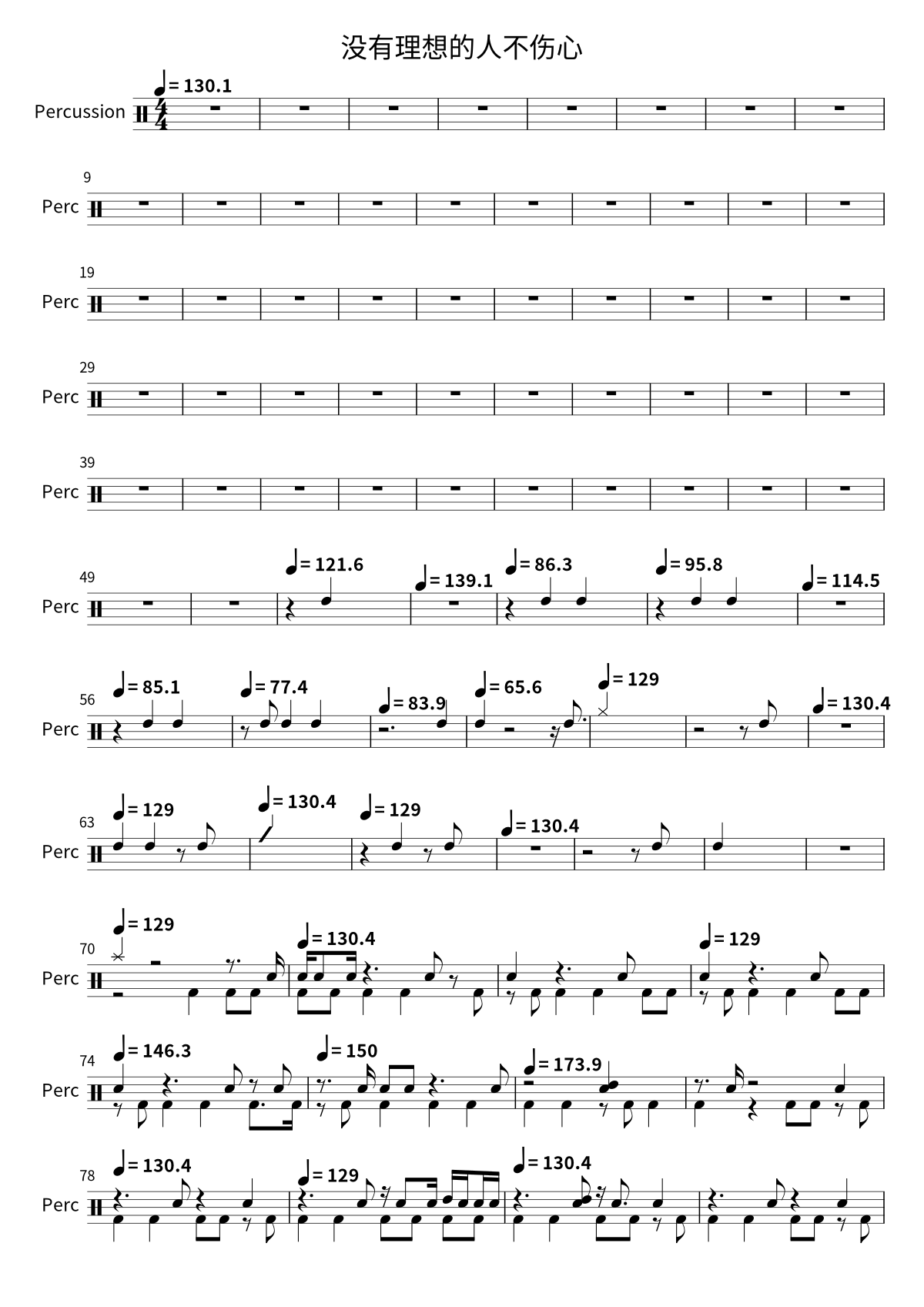 Primera página de la partitura de batería de 没有理想的人不伤心 de 新裤子乐队
