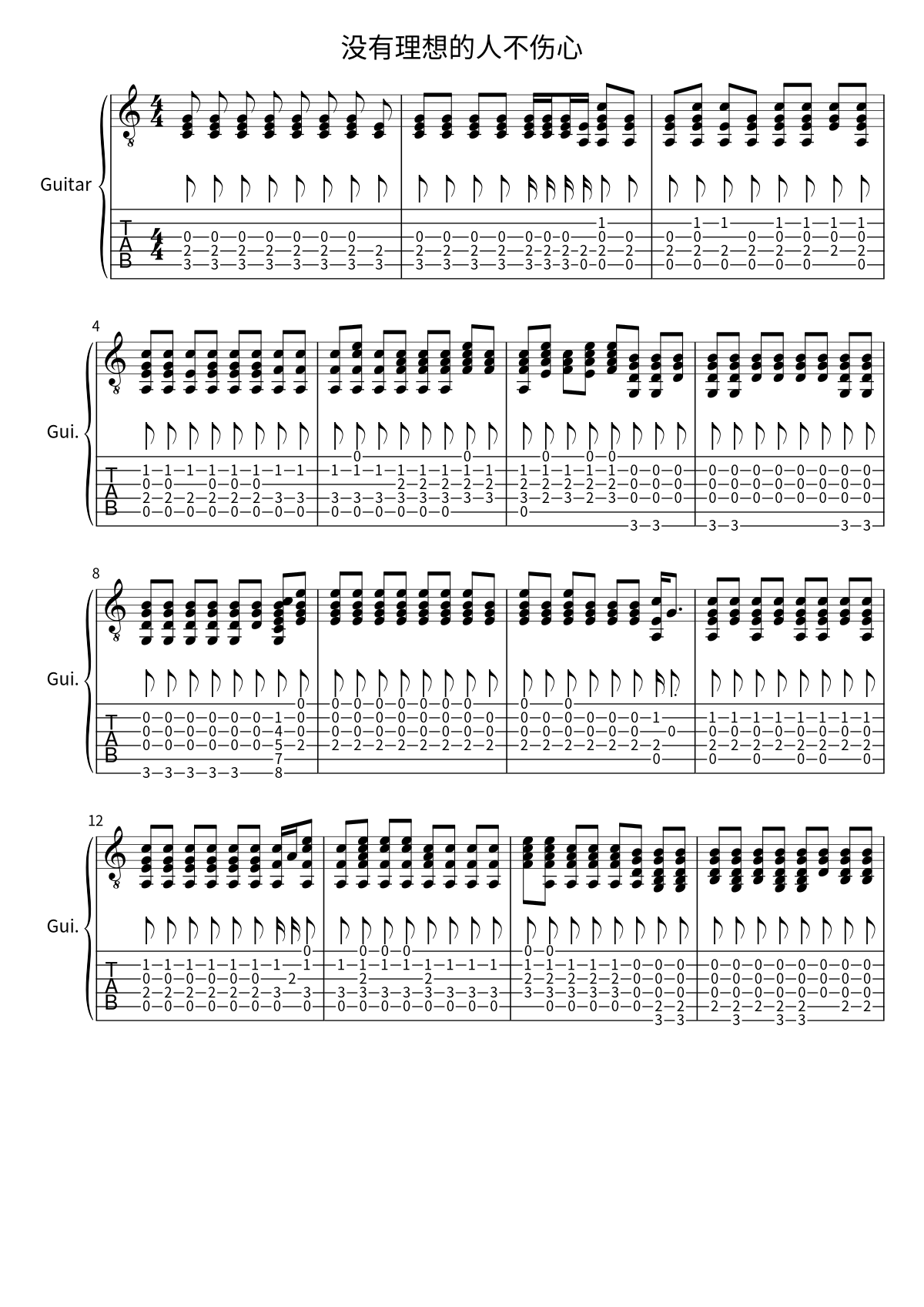Primera página de la partitura de 没有理想的人不伤心 de 新裤子乐队