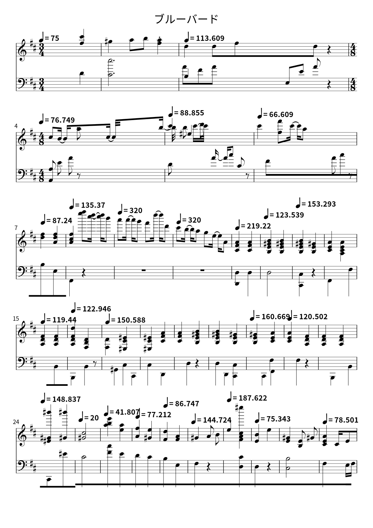 Primera página de la partitura de ブルーバード de Ikimonogakari