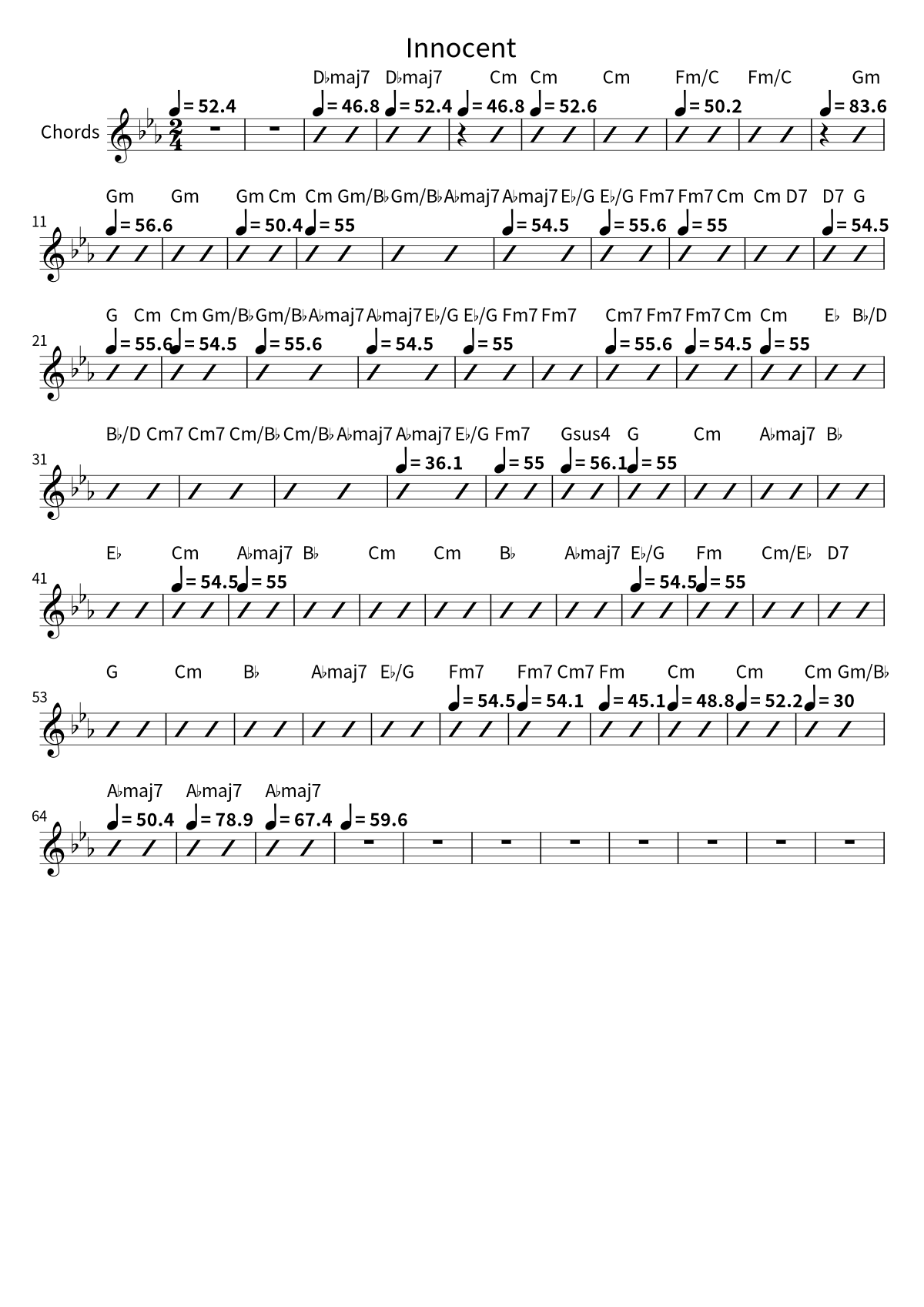 Primera página de la hoja de acordes de Innocent de Joe Hisaishi