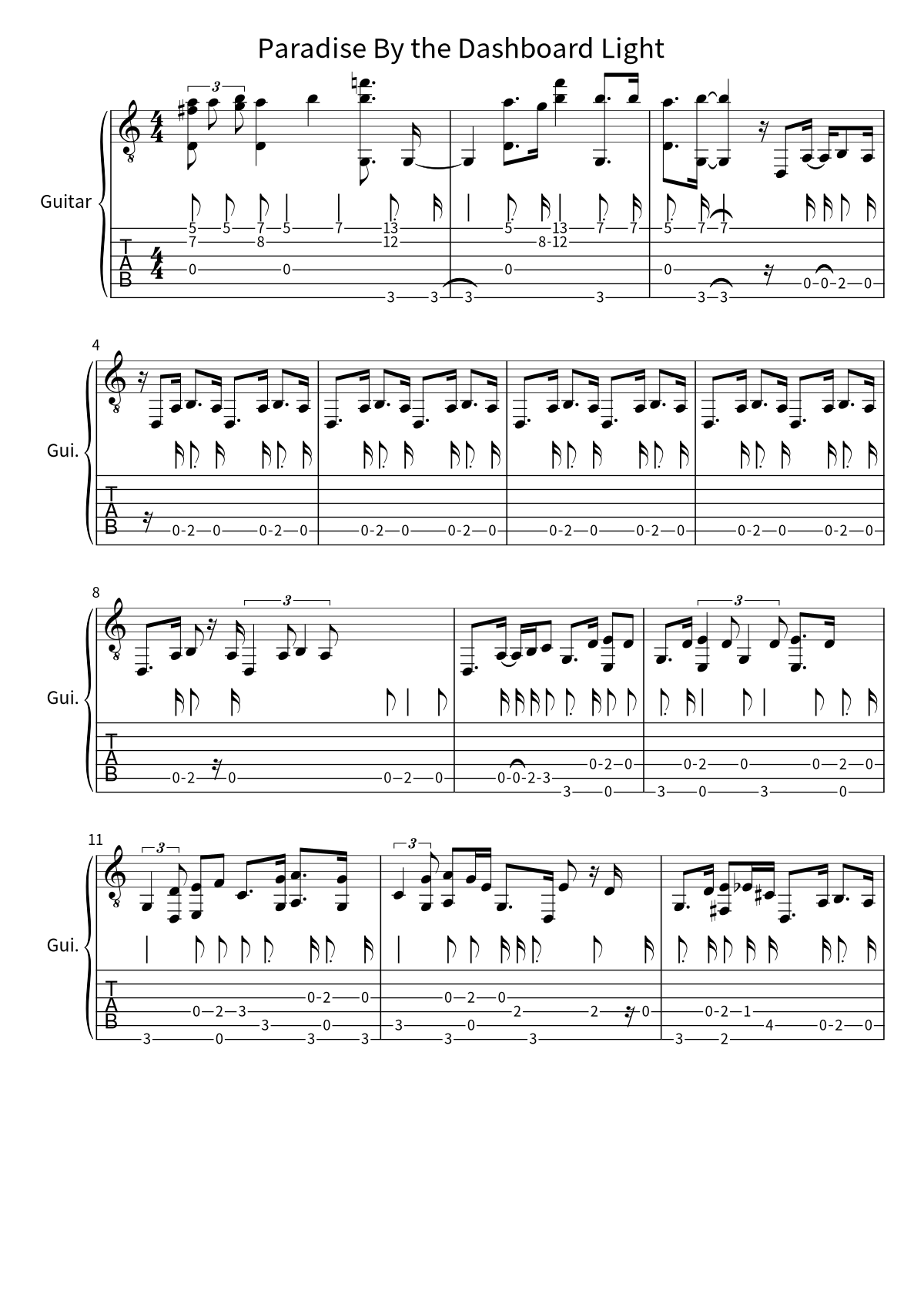 Meat Loaf《Paradise By the Dashboard Light》吉他譜第 1 頁