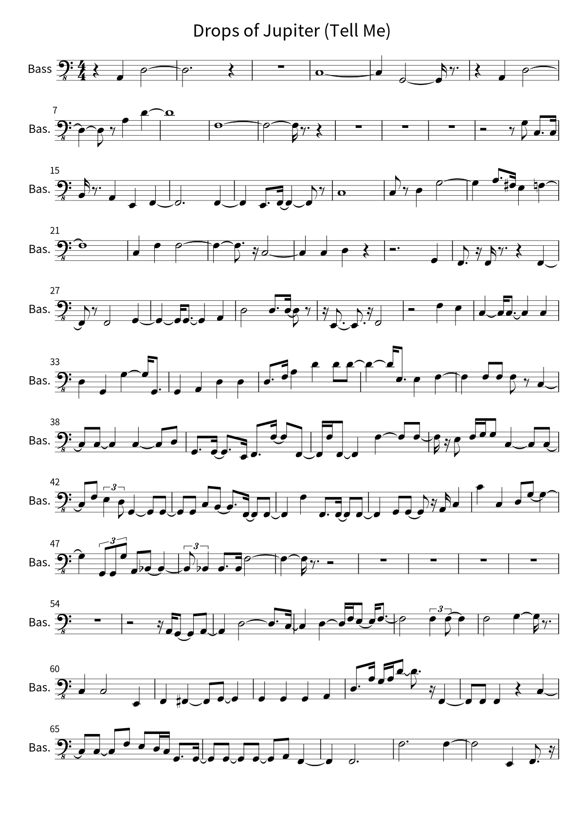 Primera página de la partitura de bajo de Drops of Jupiter (Tell Me) de Train