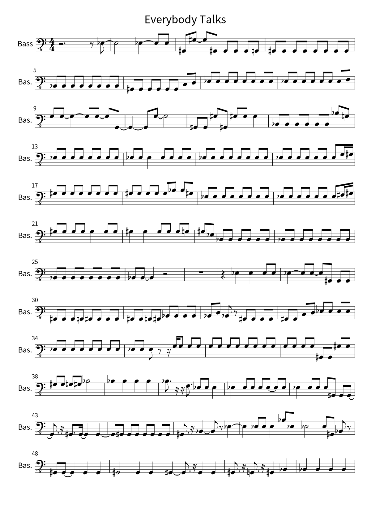 Primera página de la partitura de bajo de Everybody Talks de Neon Trees