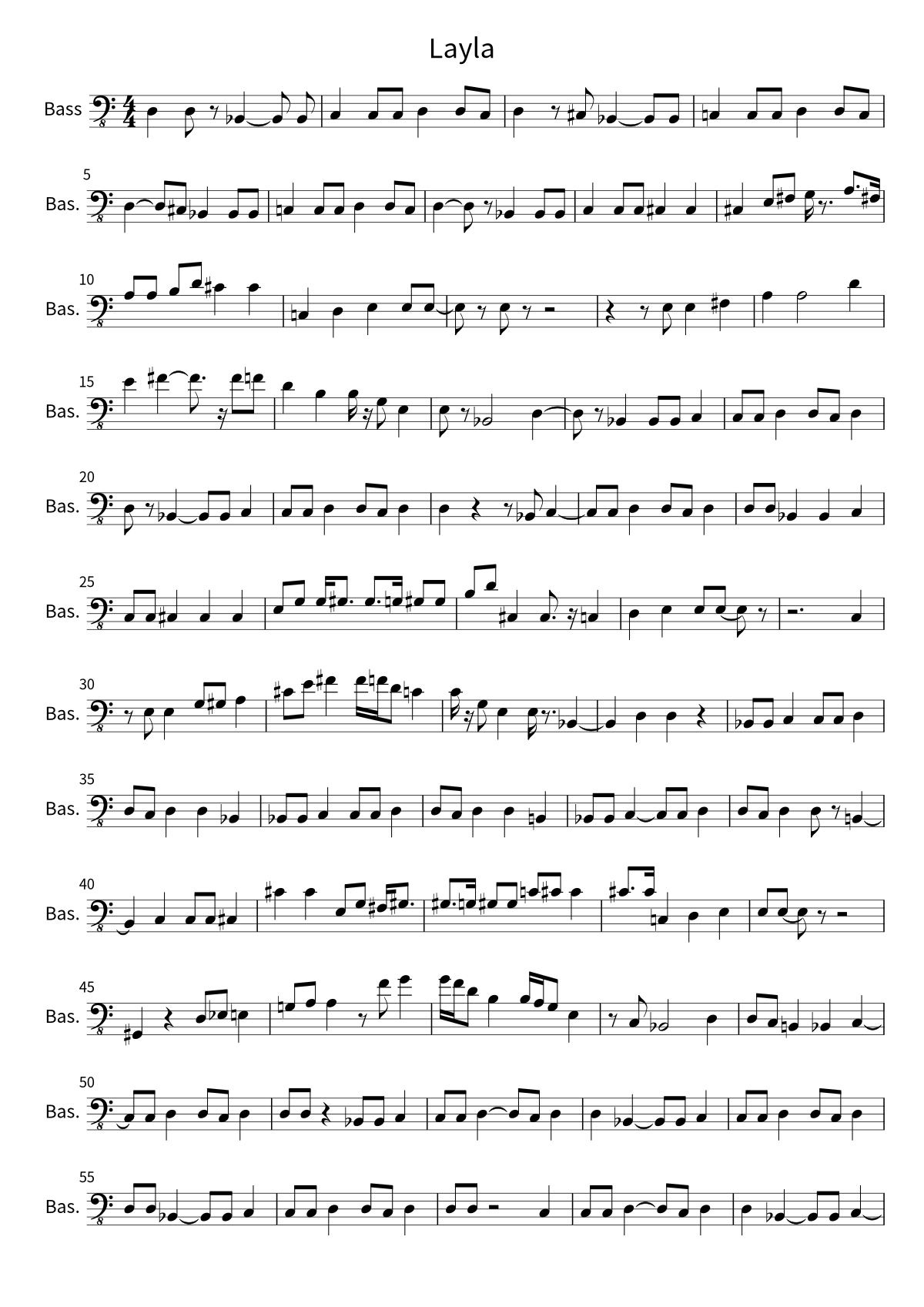 First page of the bass sheet music for Layla by Derek & The Dominos