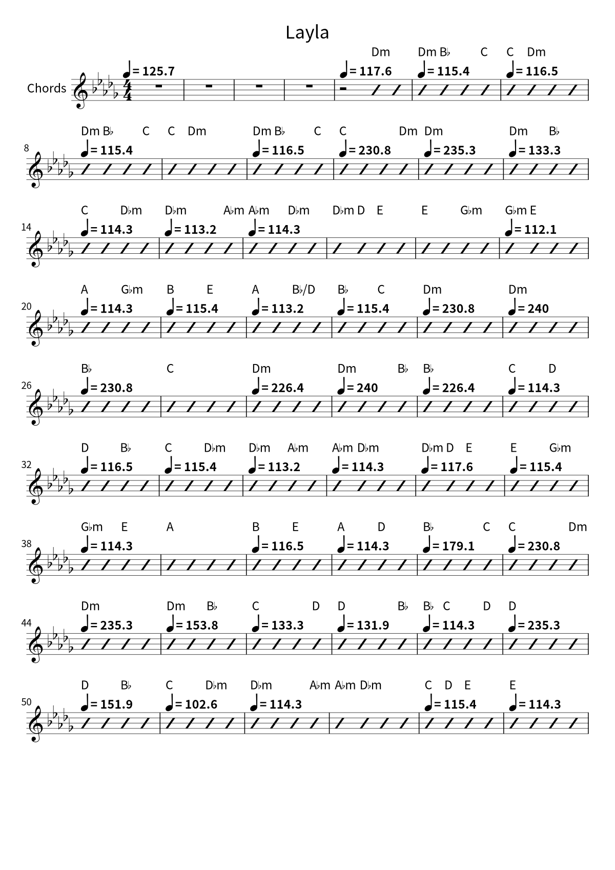 First page of the chord chart for Layla by Derek & The Dominos