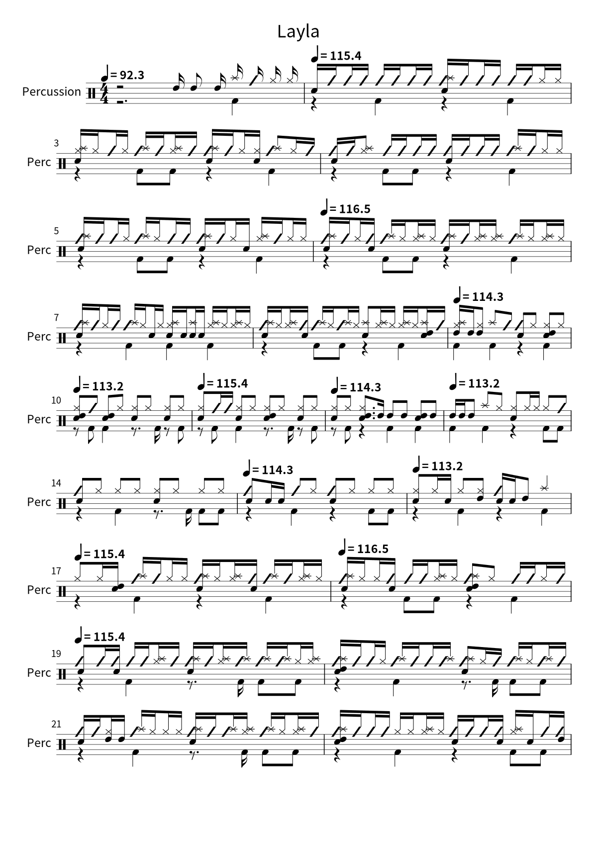 Primera página de la partitura de batería de Layla de Derek & The Dominos