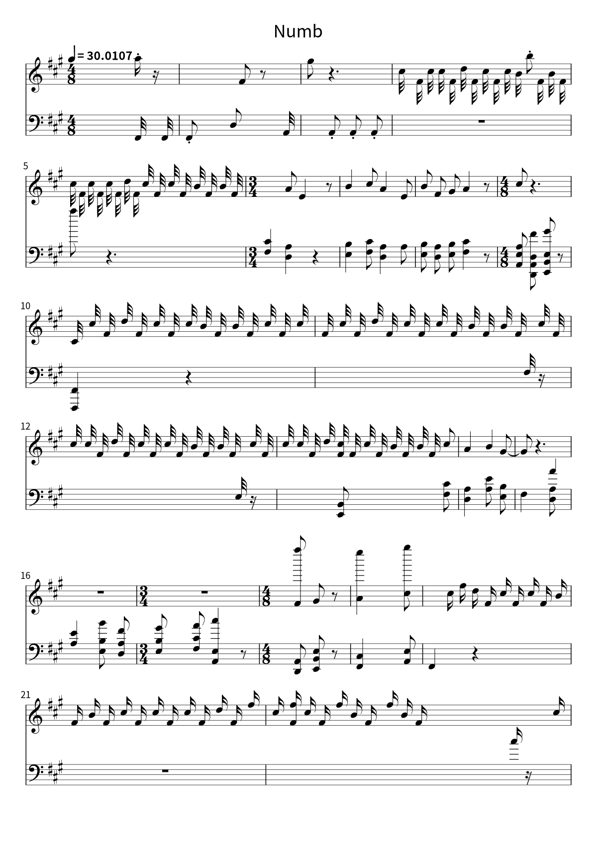 Primera página de la partitura de piano de Numb de Linkin Park