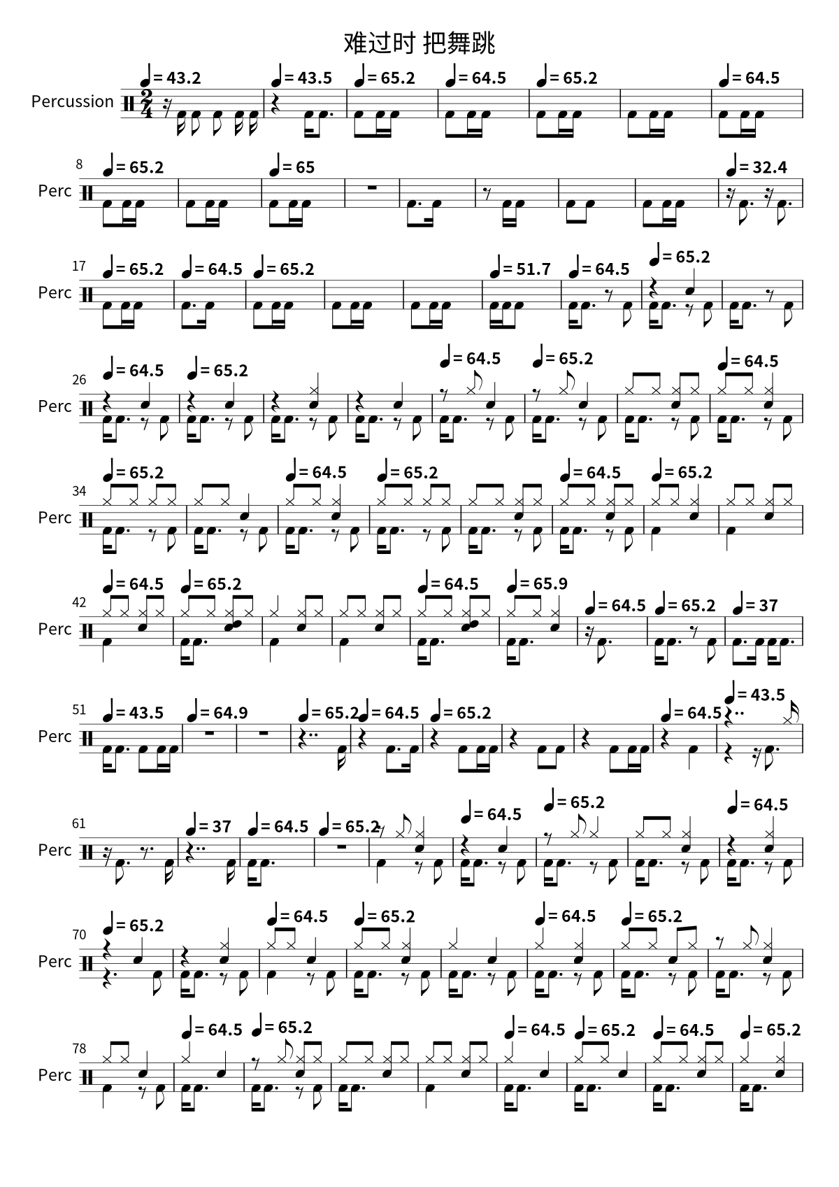 Primera página de la partitura de batería de 难过时 把舞跳 de 新裤子乐队