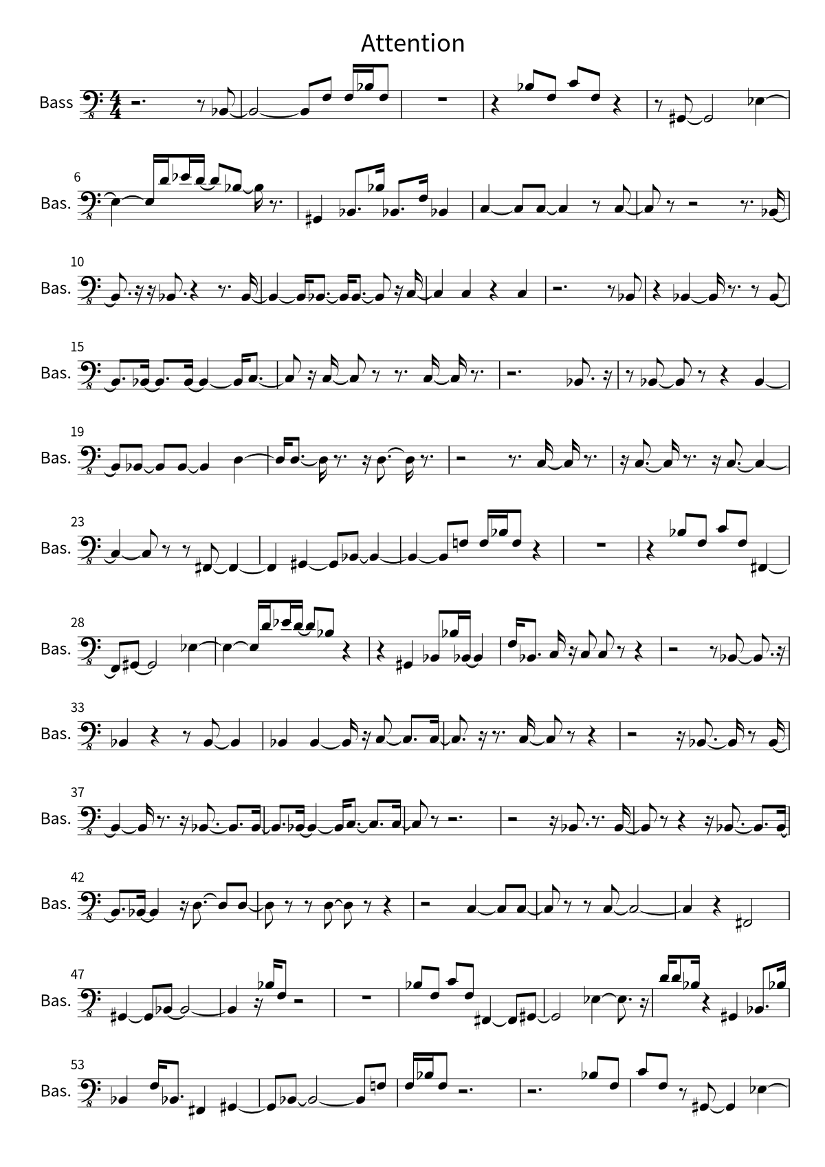 Primera página de la partitura de bajo de Attention de NewJeans