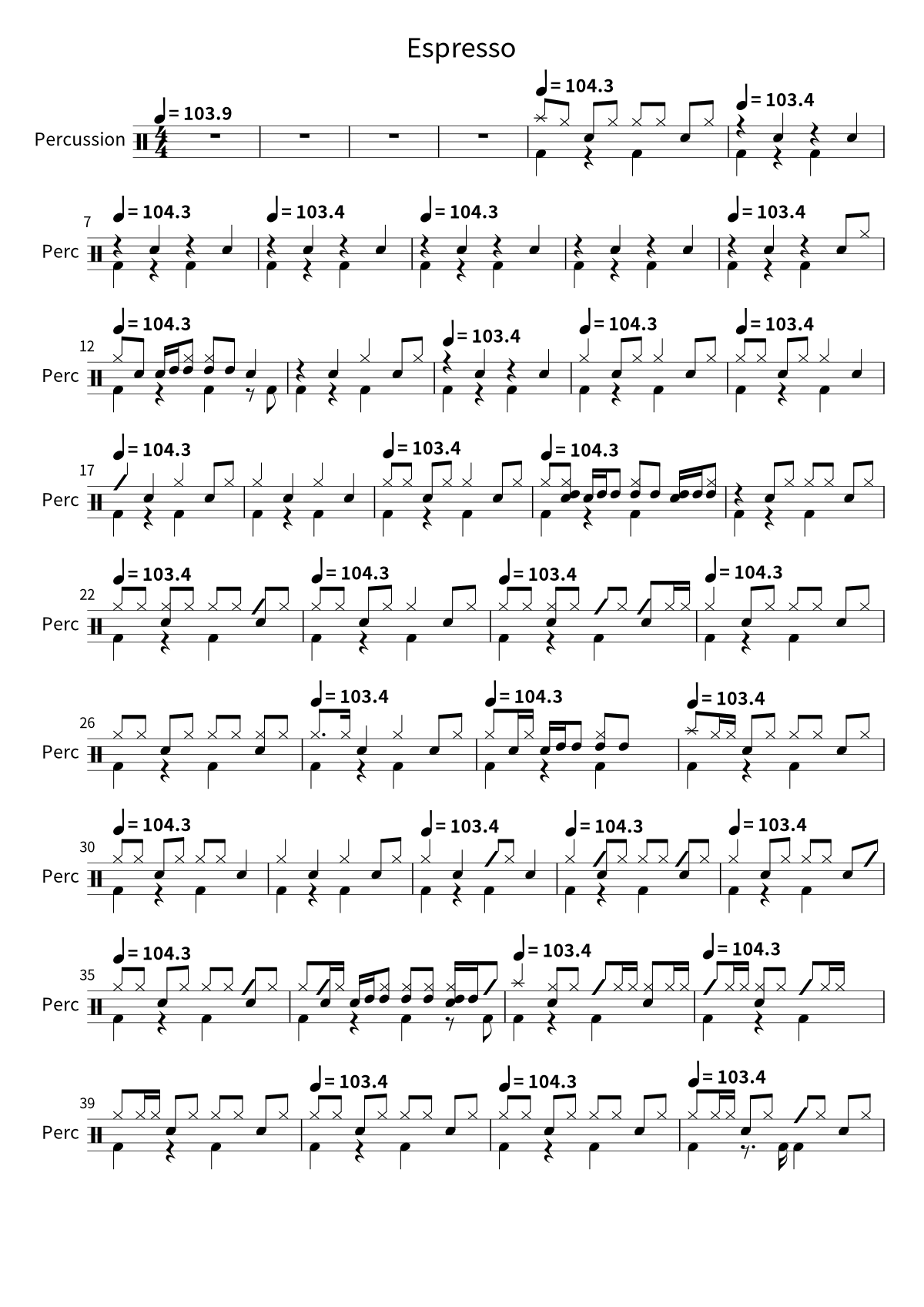 Primeira página da partitura de bateria de Espresso, de Sabrina Carpenter