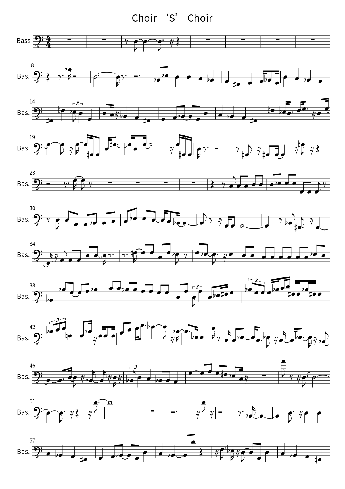 First page of the bass sheet music for Choir ‘S’ Choir by Ave Mujica