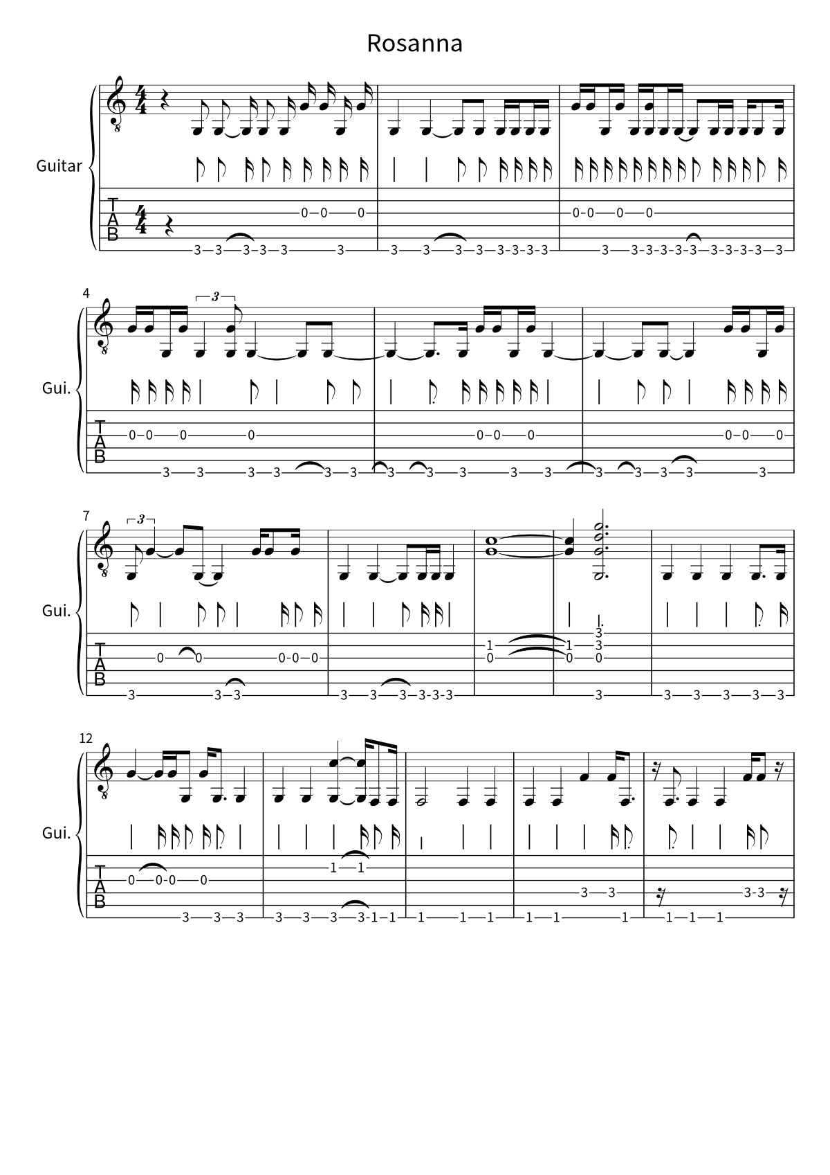 «Rosanna» (TOTO): табы и ноты для гитары, страница 1