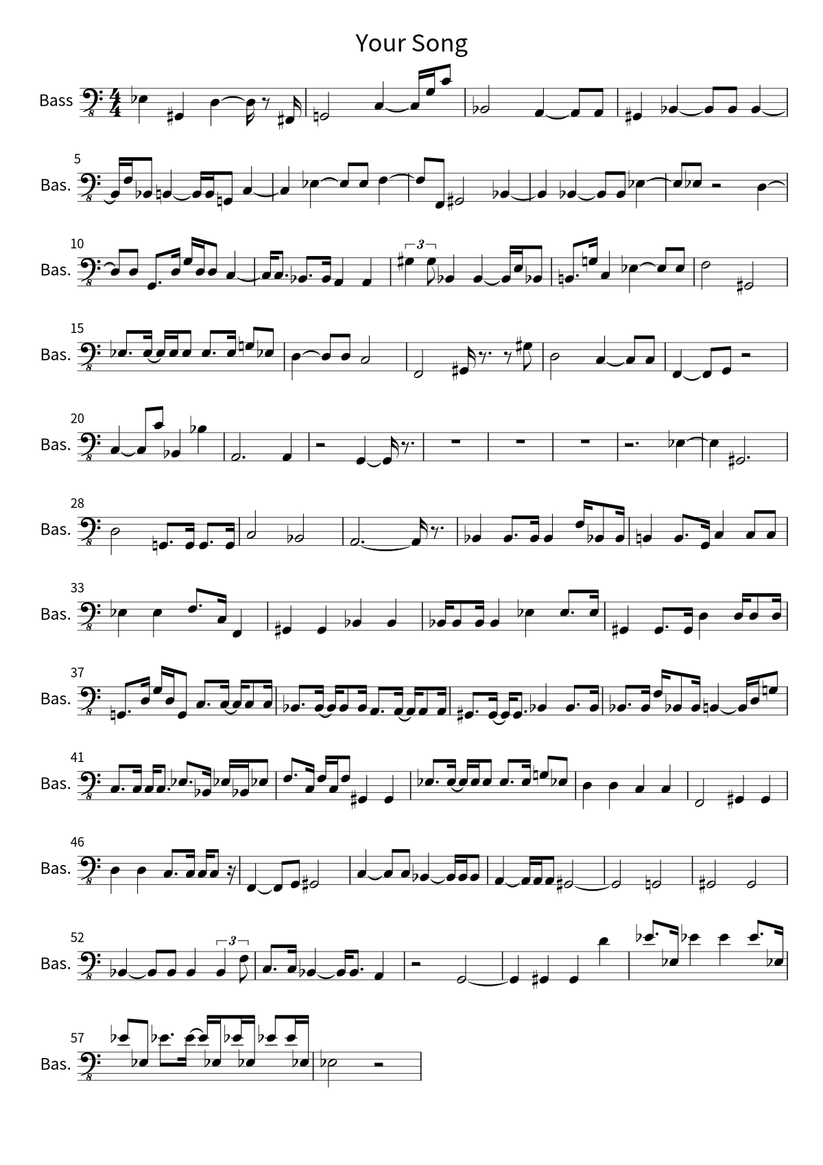 First page of the bass sheet music for Your Song by Elton John