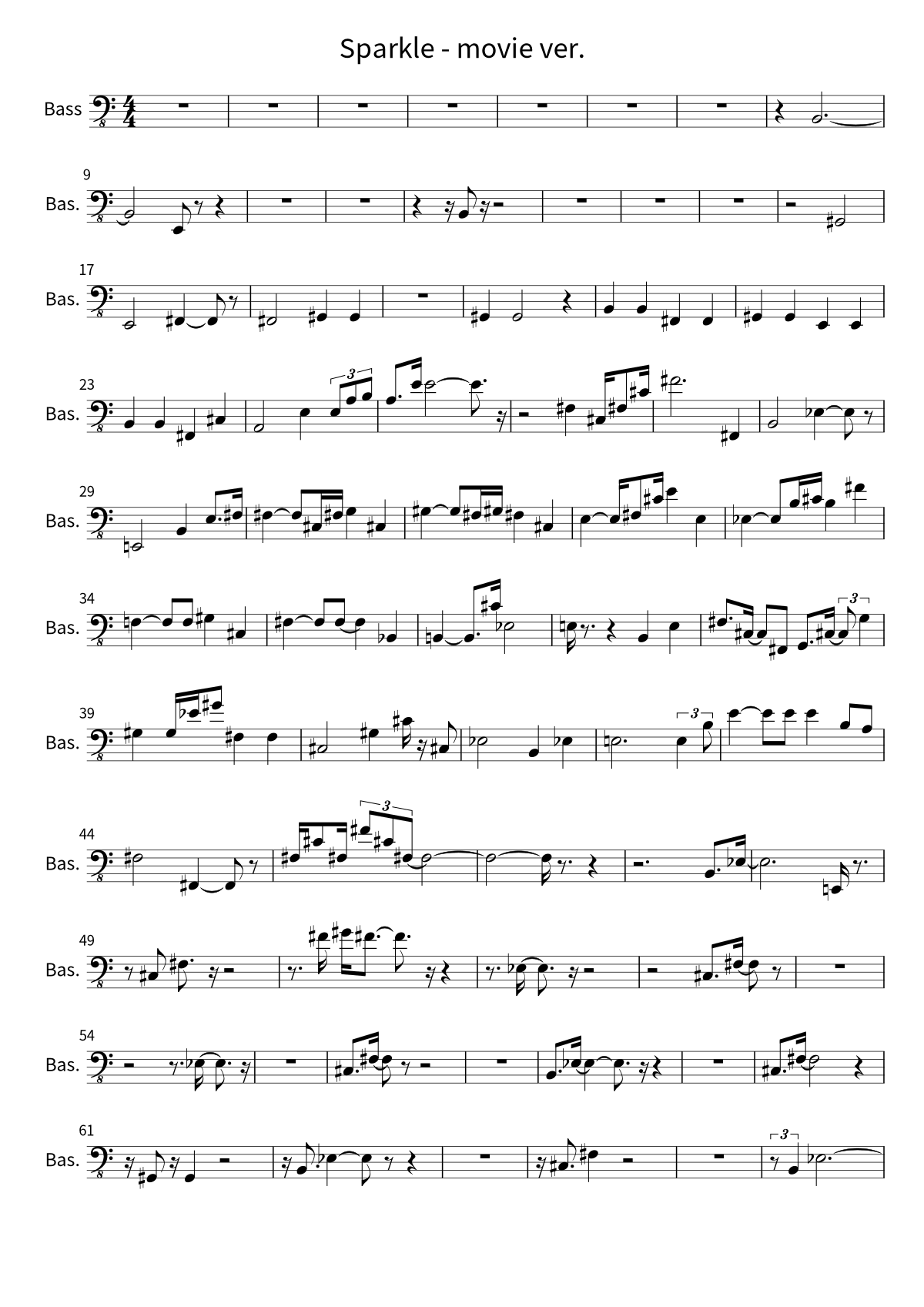 First page of the bass sheet music for Sparkle - movie ver. by RADWIMPS