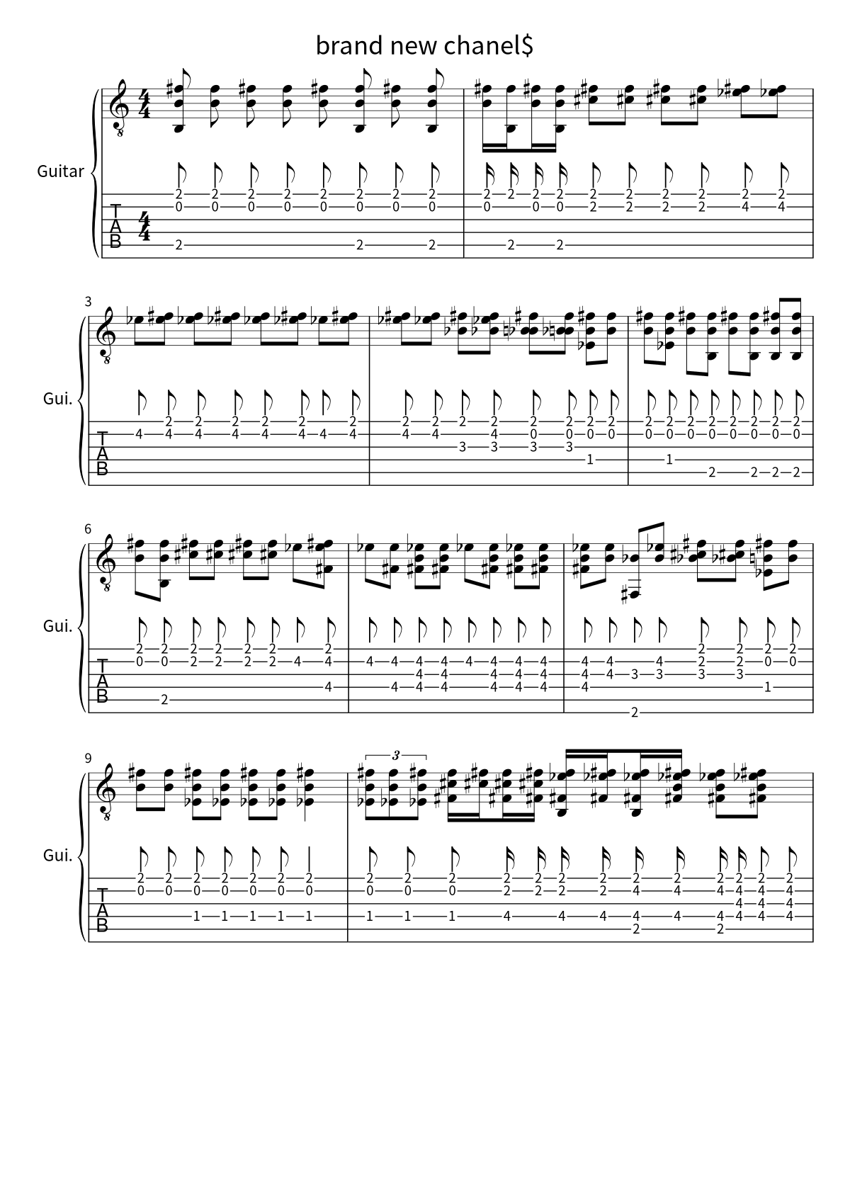 Primeira página da partitura de brand new chanel$, de Slayyyter