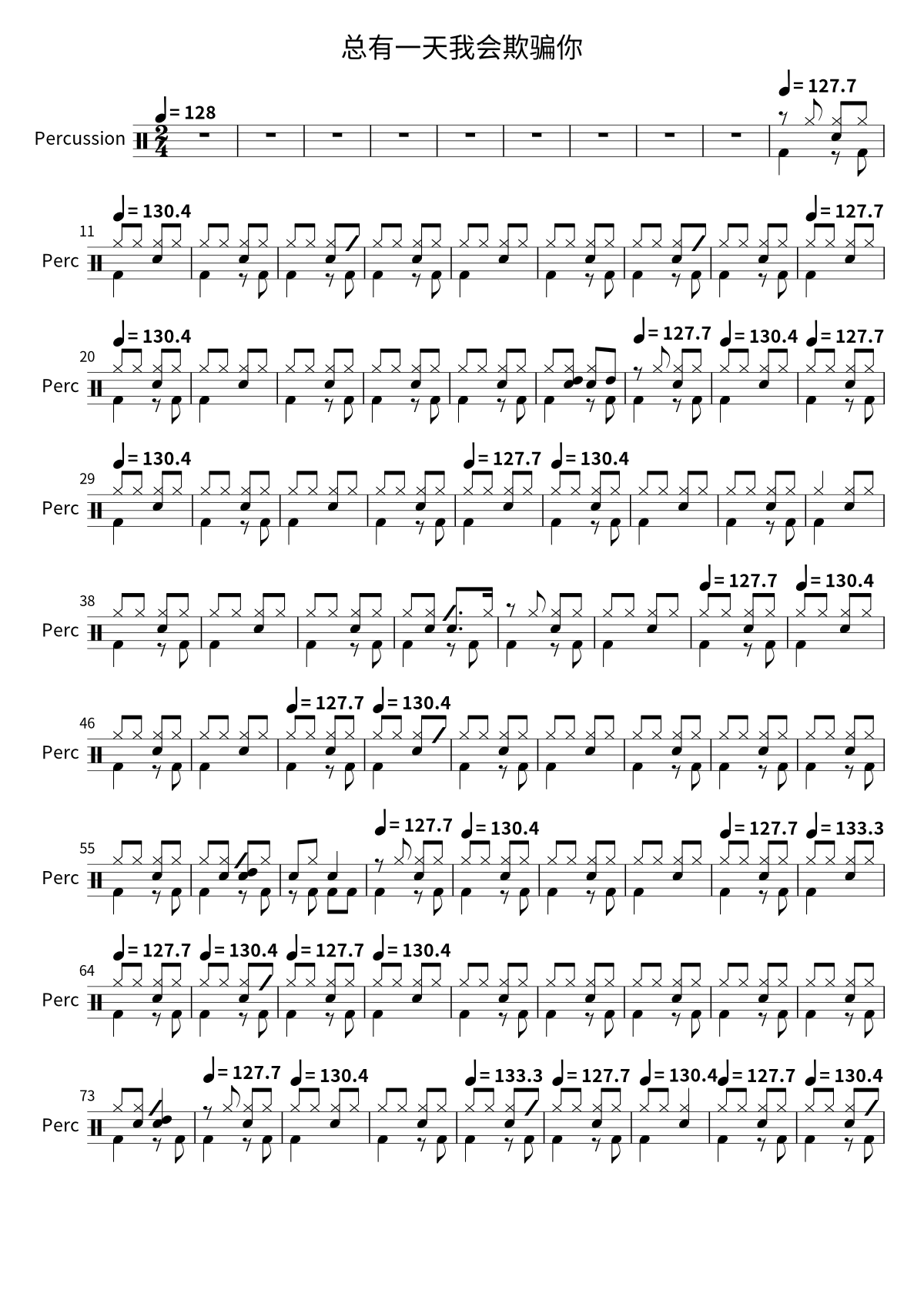 Primera página de la partitura de batería de 总有一天我会欺骗你 de 新裤子乐队