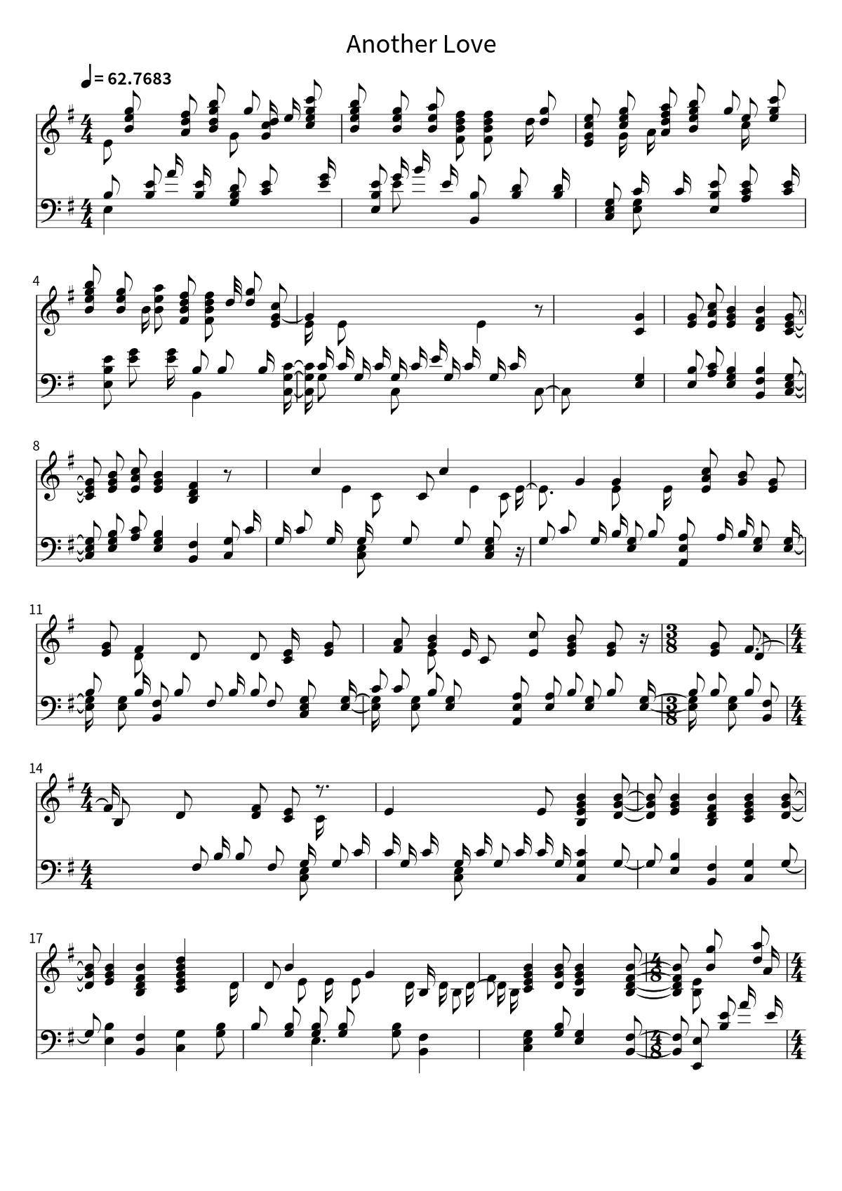 Primeira página da partitura de piano de Another Love, de Tom Odell