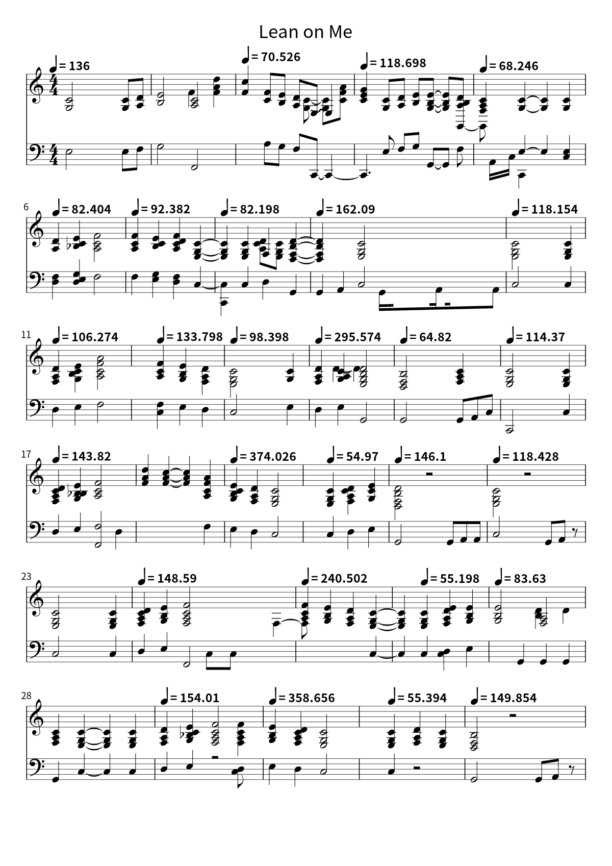 Primera página de la partitura de Lean on Me de Bill Withers