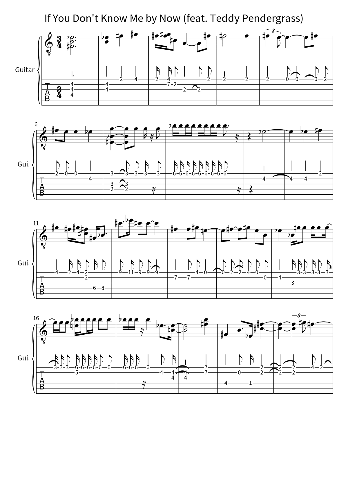 Primeira página da tablatura e partitura de guitarra de If You Don't Know Me by Now (feat. Teddy Pendergrass), de Harold Melvin & The Blue Notes