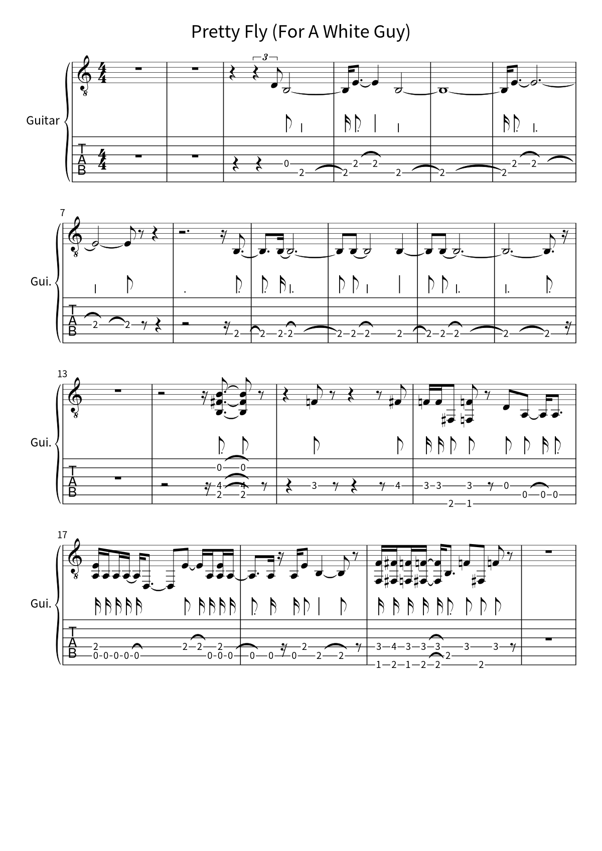 First page of the guitar tab and sheet music for Pretty Fly (For A White Guy) by The Offspring