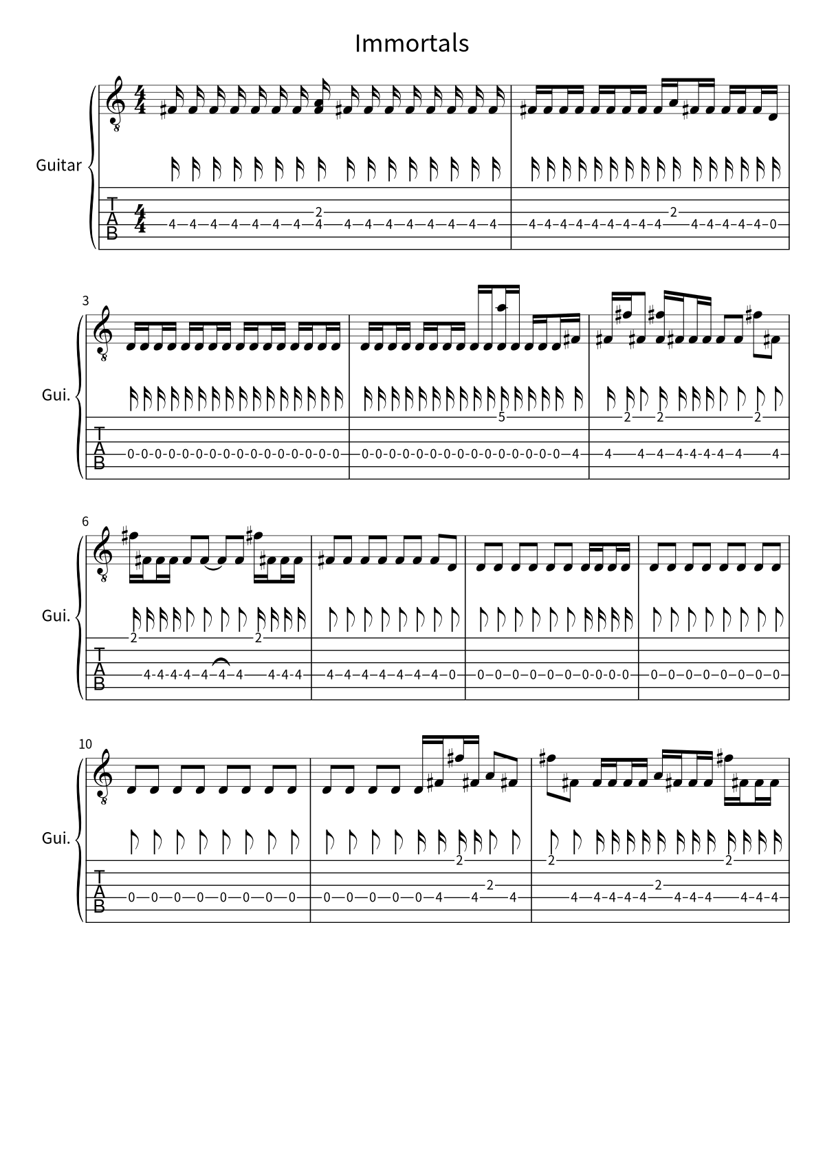 Primera página de la partitura de Immortals de Fall Out Boy