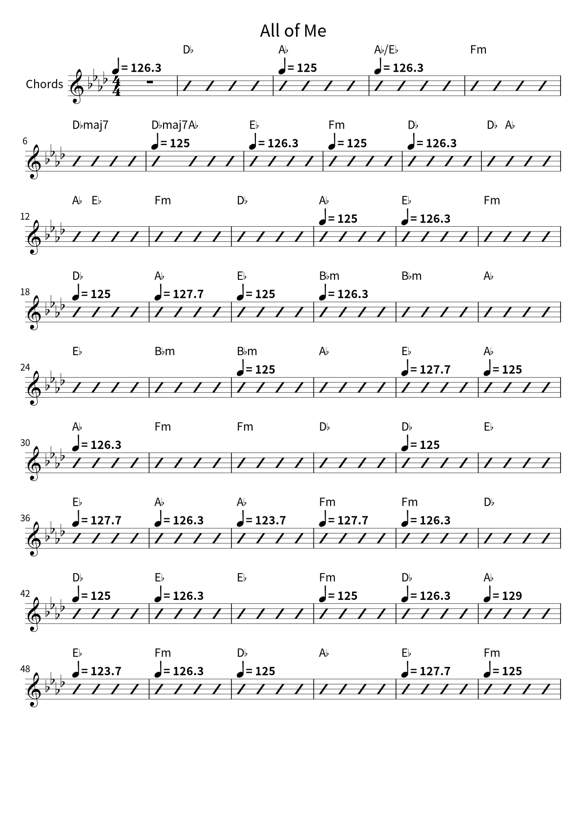 First page of the chord chart for All of Me by John Legend