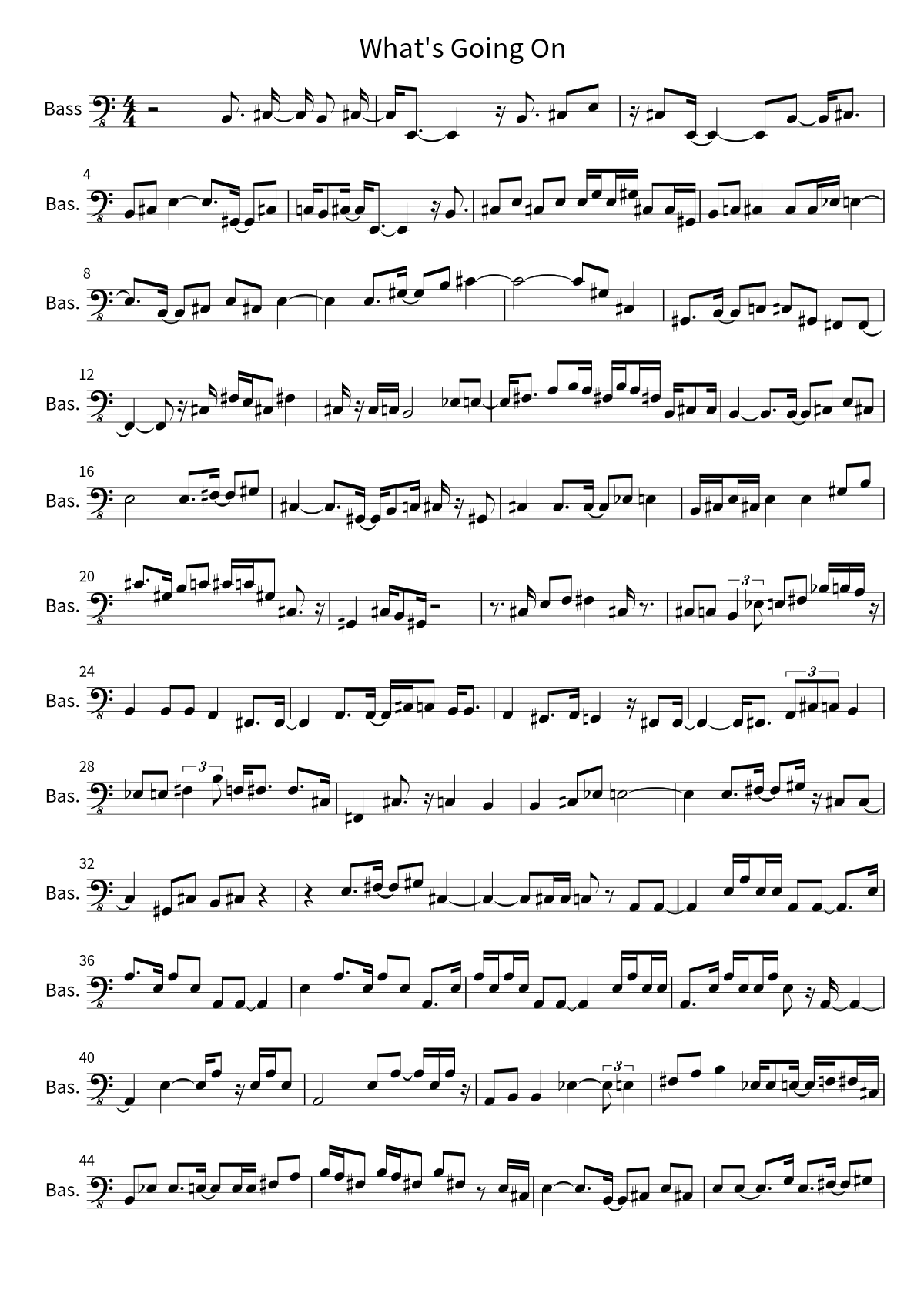 First page of the bass sheet music for What's Going On by Marvin Gaye