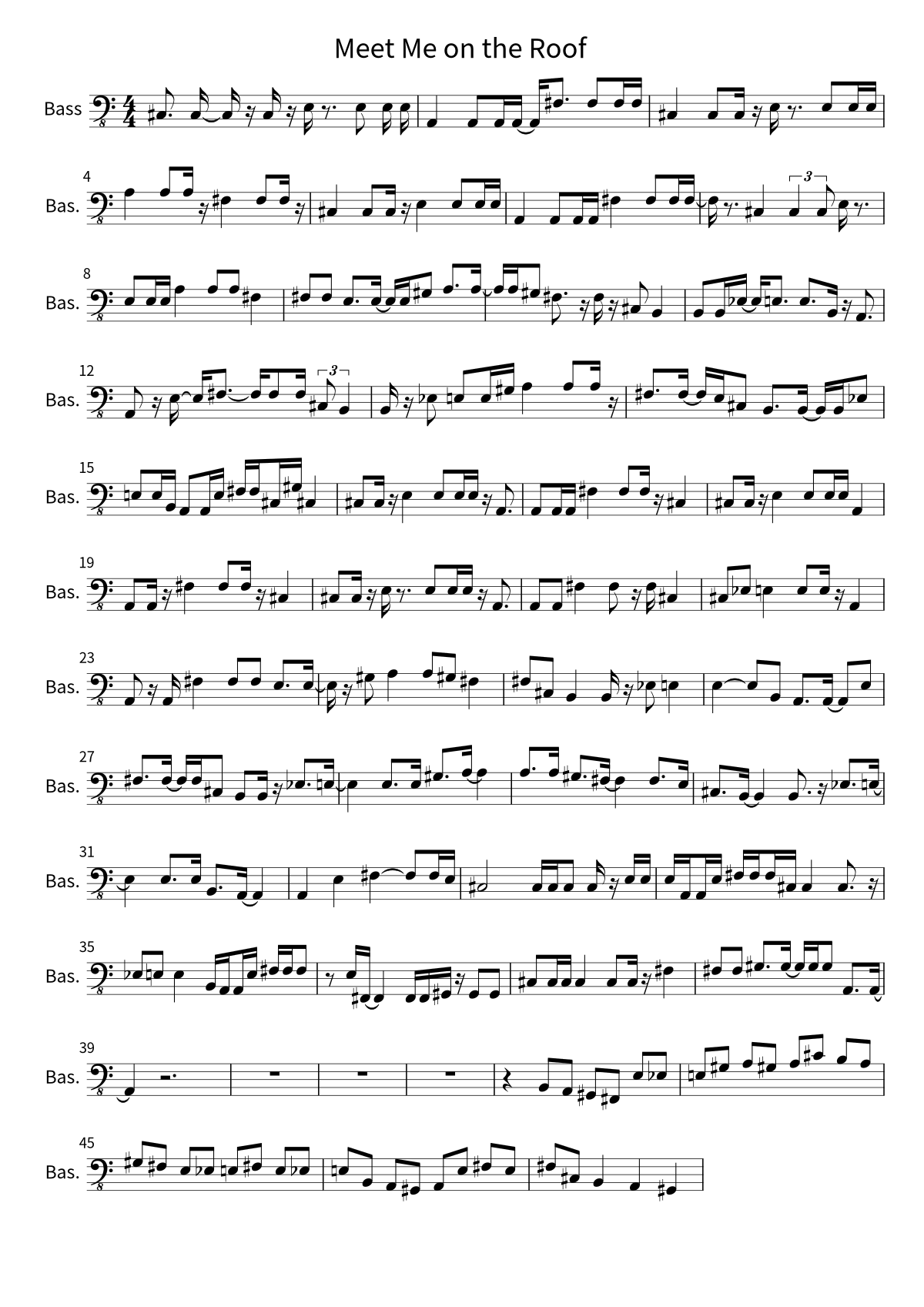Primeira página da partitura de baixo de Meet Me on the Roof, de Green Day