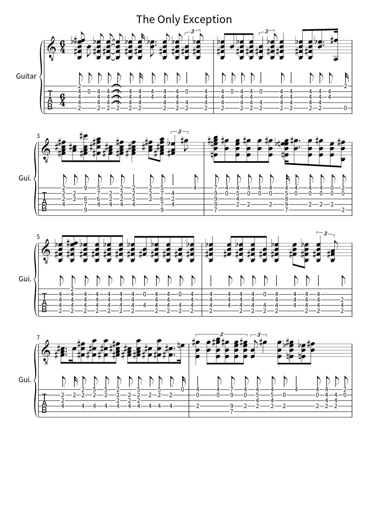 Primera página de la partitura de The Only Exception de Paramore