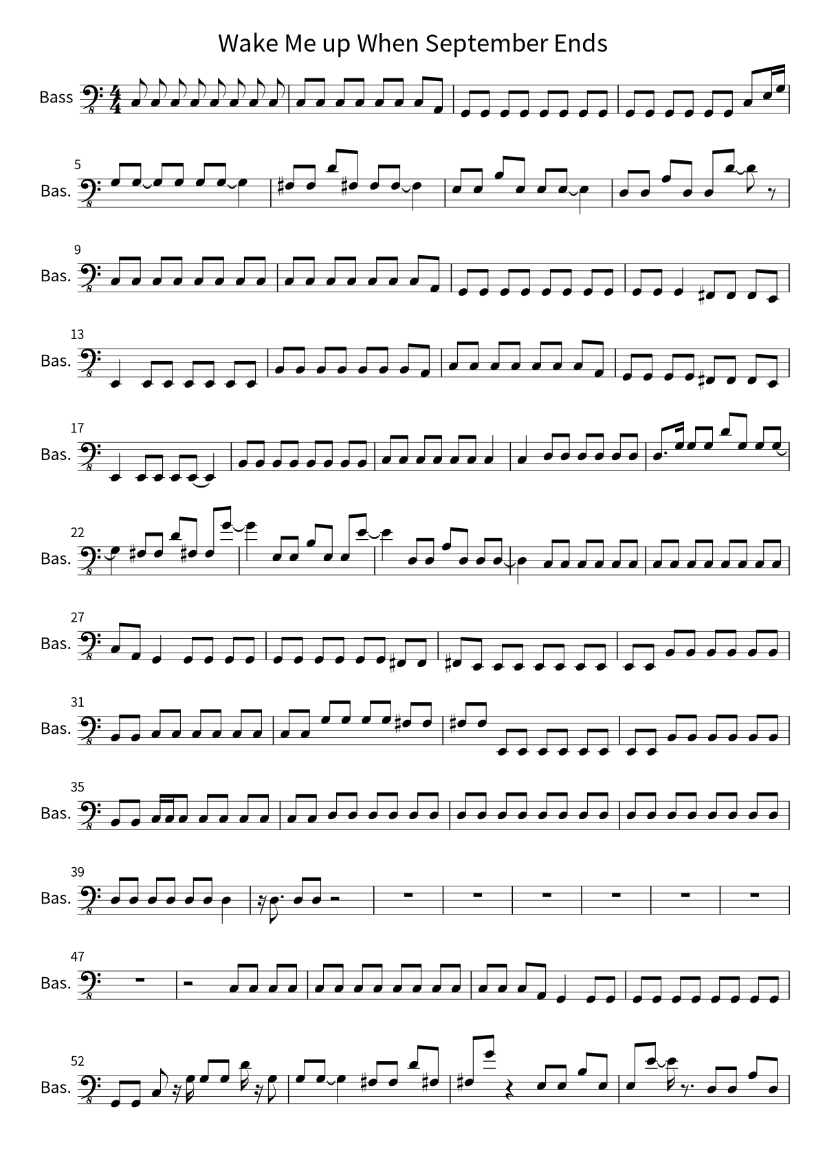 Green Day《Wake Me up When September Ends》贝斯谱第 1 页