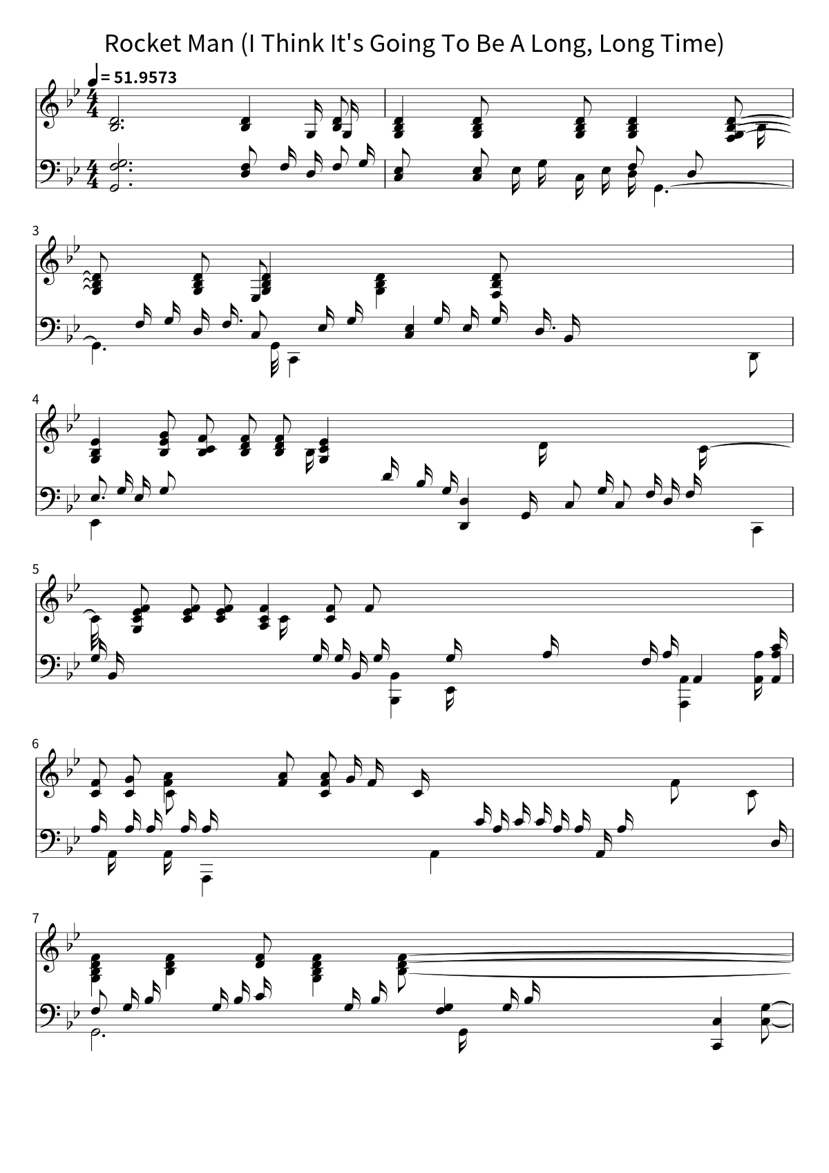 Primeira página da partitura de Rocket Man (I Think It's Going To Be A Long, Long Time), de Elton John