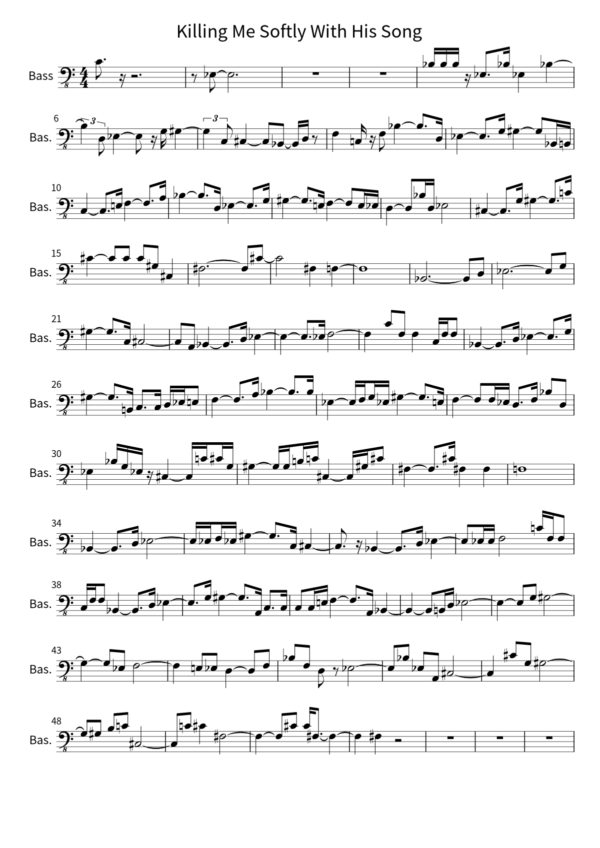 Roberta Flack《Killing Me Softly With His Song》貝斯譜第 1 頁