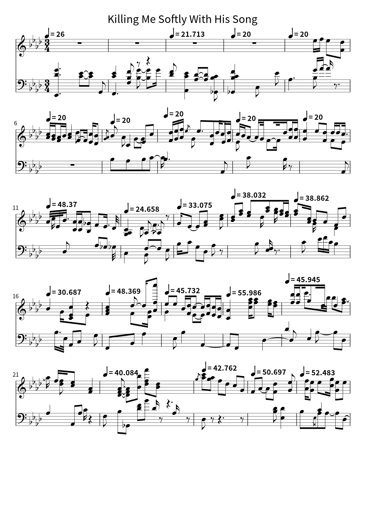 Primera página de la partitura de piano de Killing Me Softly With His Song de Roberta Flack