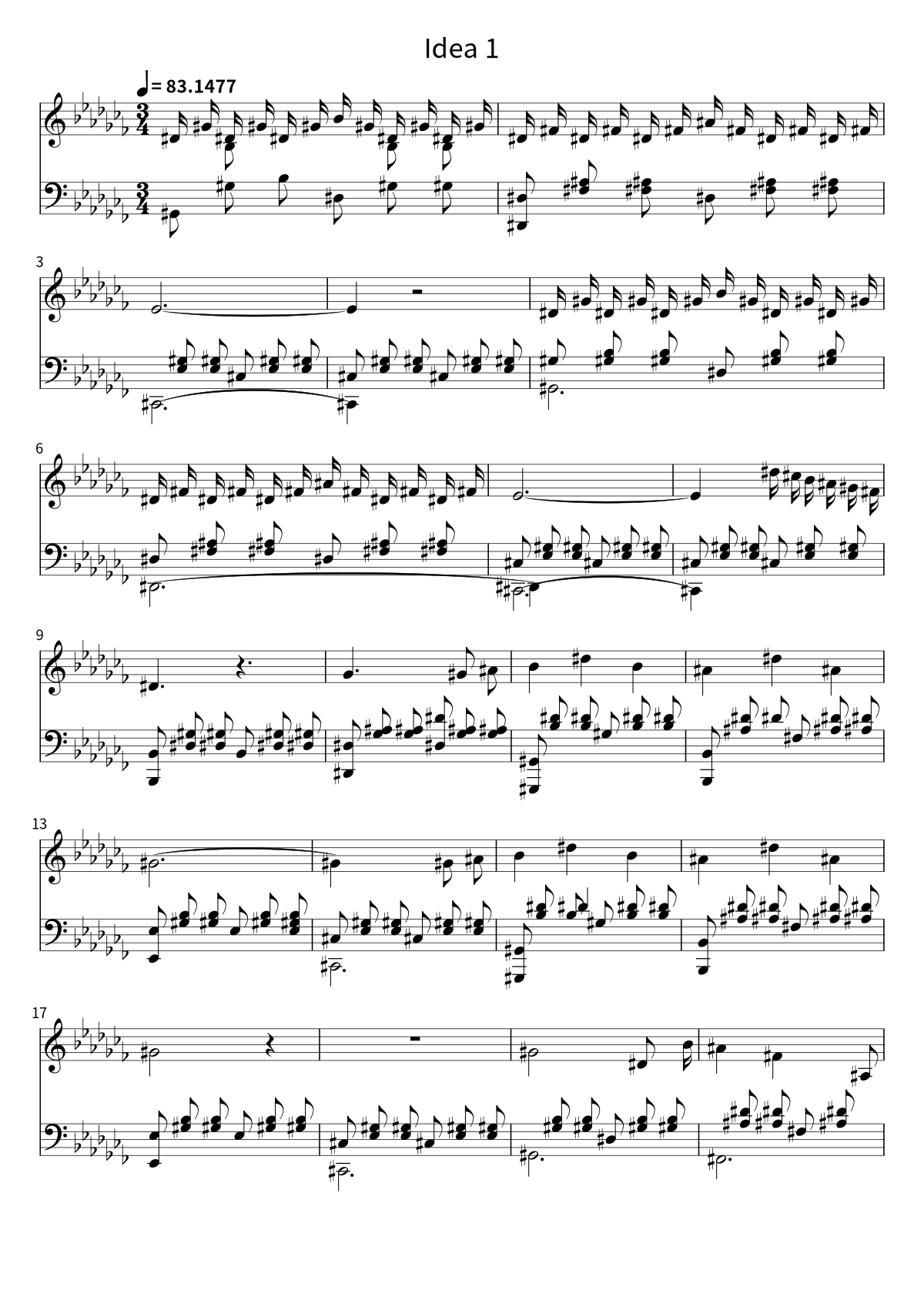 Primera página de la partitura de Idea 1 de Gibran Alcocer